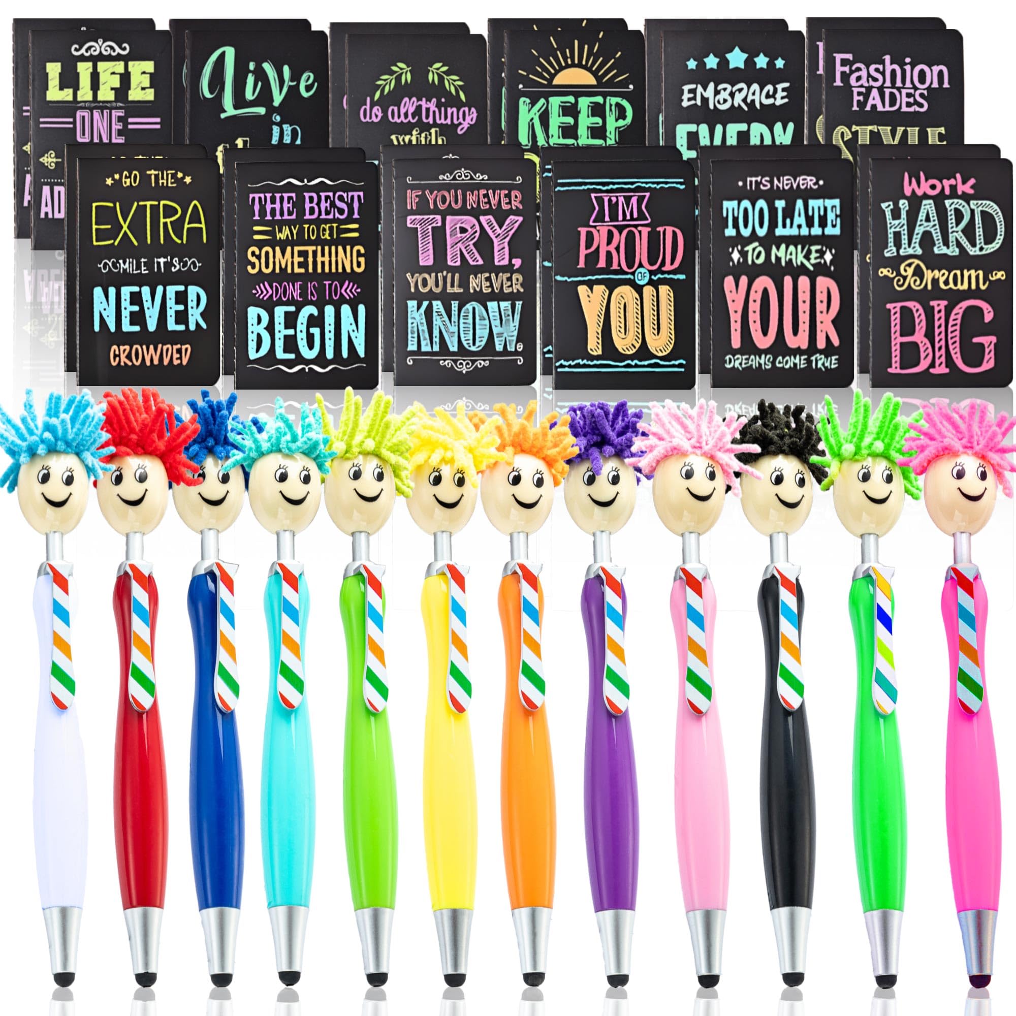 48Pcs Inspirational Gifts Bulk,Ballpoint Pens Motivational Notepads Gifts Set,24Pcs Mini Journal Lined with stylus pens,24Pcs Pocket Notebooks Bulk