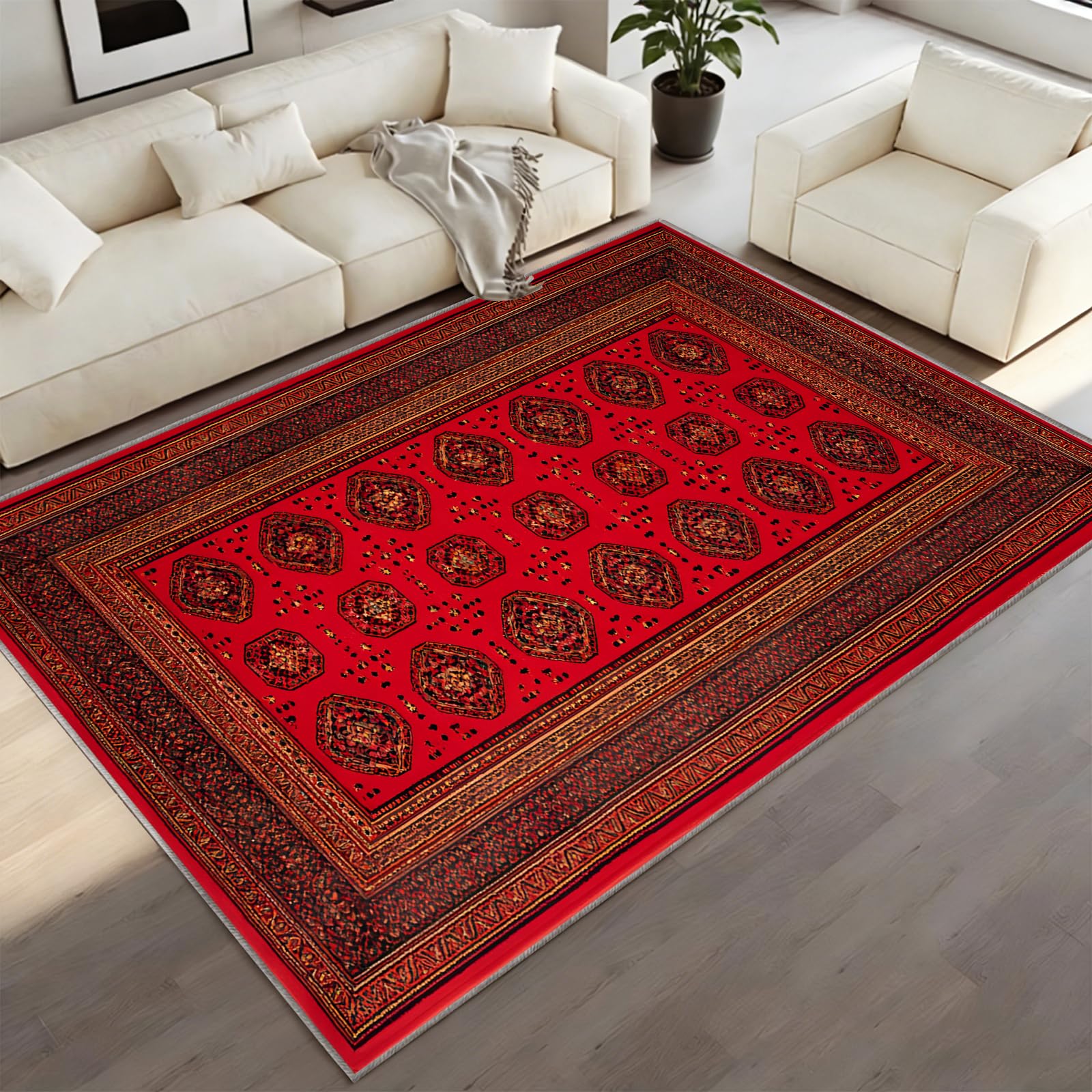 BEQUTIY Traditional Native American Carpet 150 x 240 cm, Rural Exotic Area Rugs, Red Luxury Printed Carpet for Stain-Resistant Mat Non Slip Rugs, for Dining Room, Bedroom Fireplaces