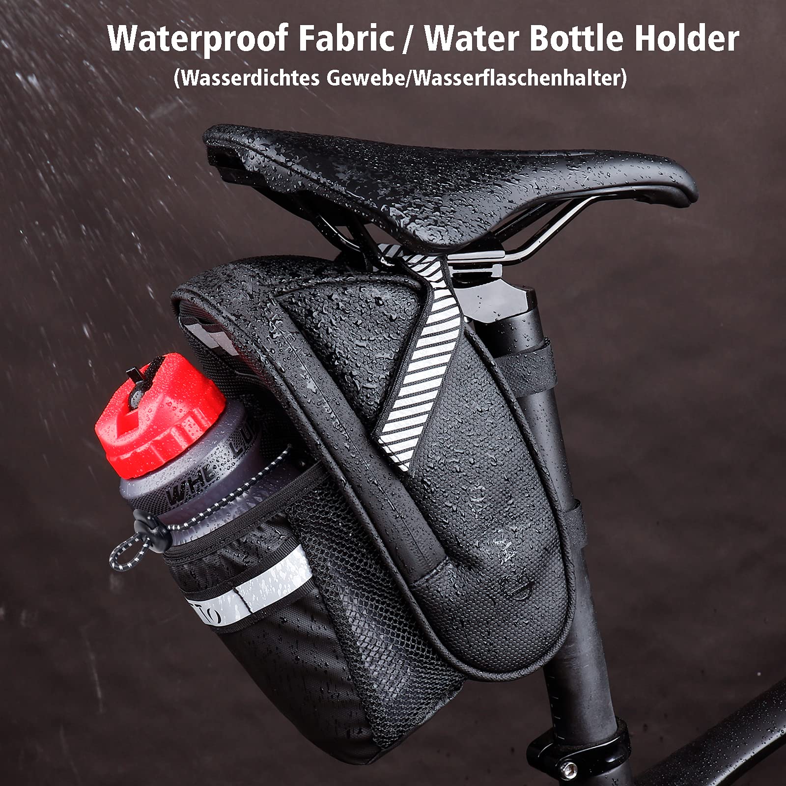 ROTTO Borsa Sella Bici con Porta Borraccia Borsa Sottosella Bicicletta da Corsa e MTB Impermeabile