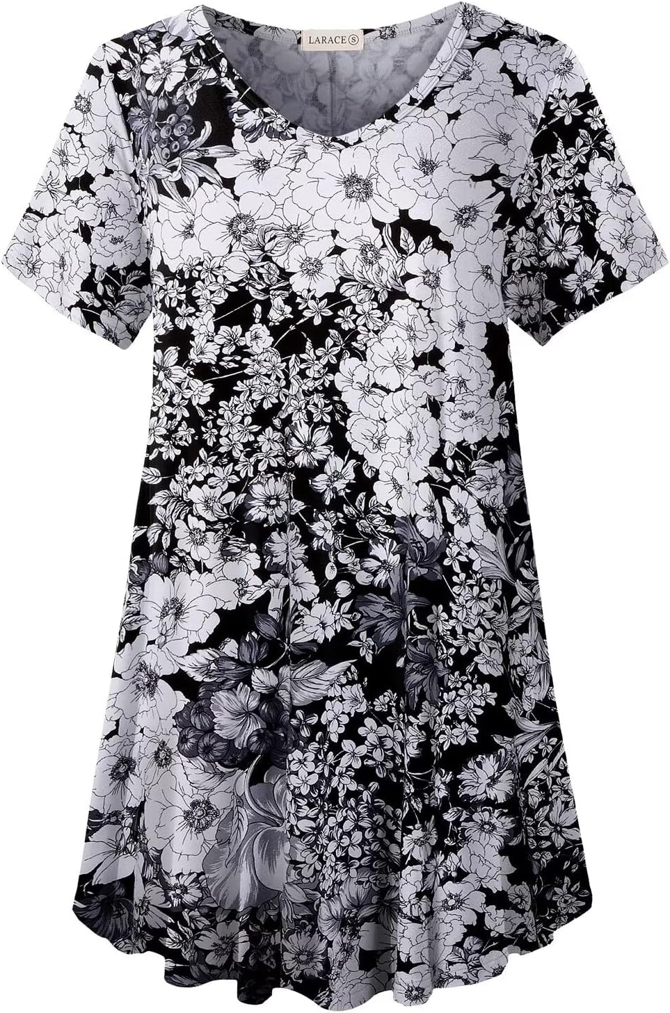 LARACE Casual Tops for Womens Summer Clothes Loose Fit Short Sleeve Shirts Flowy V Neck Tunic Plus Size Blouse