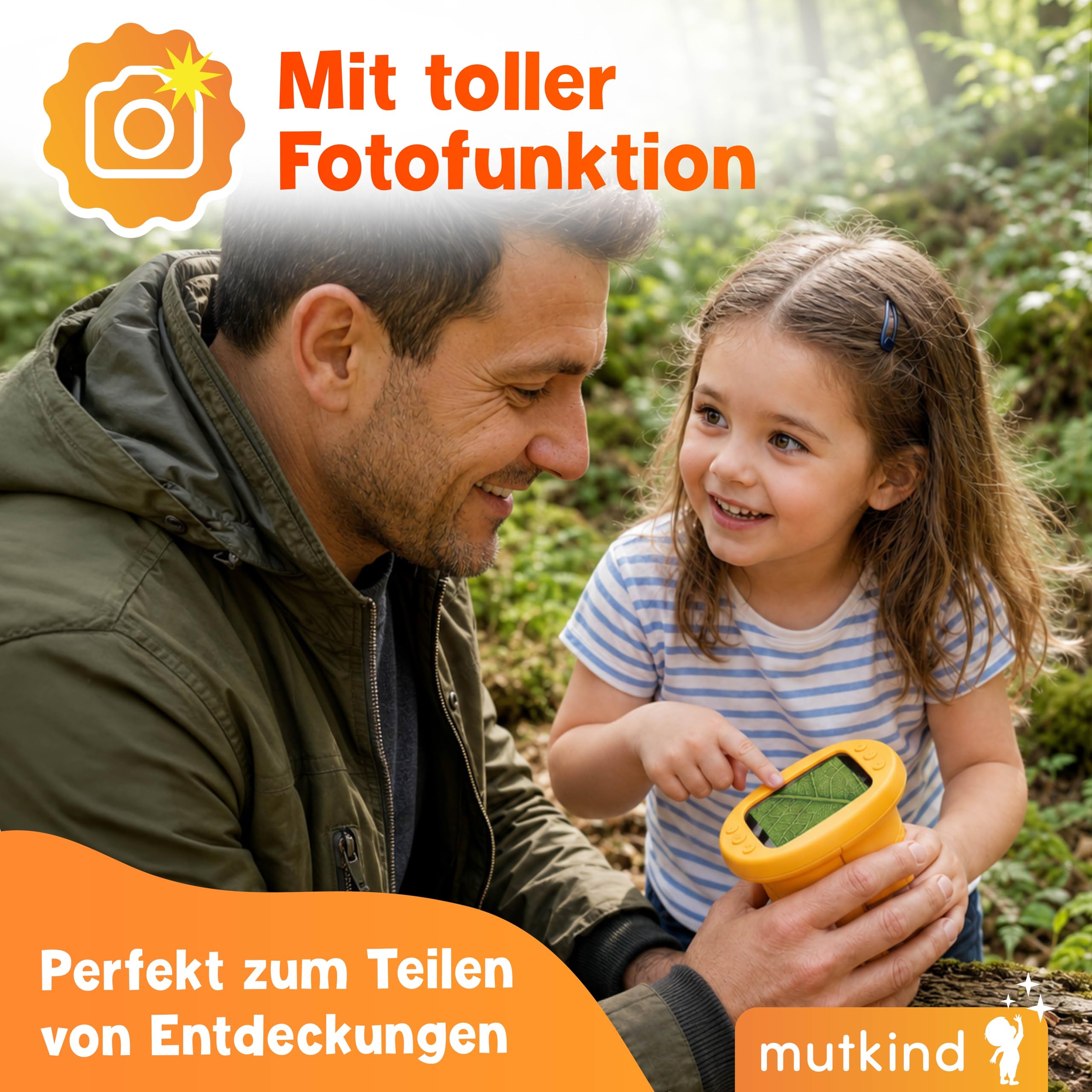Mutkind® Digitales Mikroskop für Kinder [1000X Vergrößerung & Fotofunktion] - Tragbares Taschenmikroskop für Garten, Wald & Experimente - Kinder Mikroskop Spielzeug [HD-Bildschirm & 150+ Stickern]