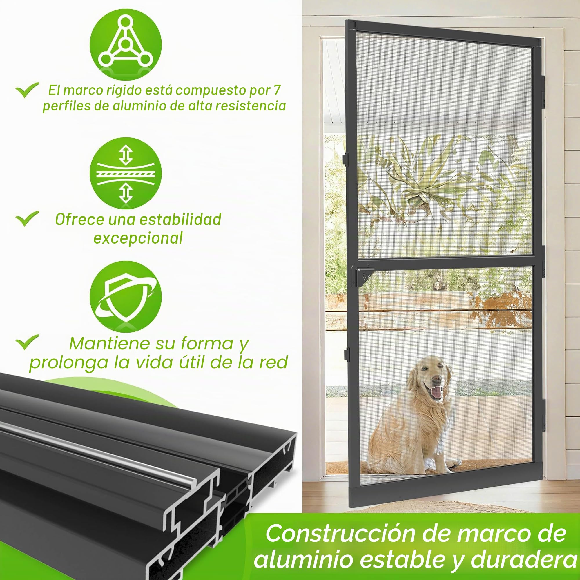 UISEBRT Mosquitera para puerta con marco de aluminio, tejido de fibra de vidrio, 95 x 210 cm, color negro