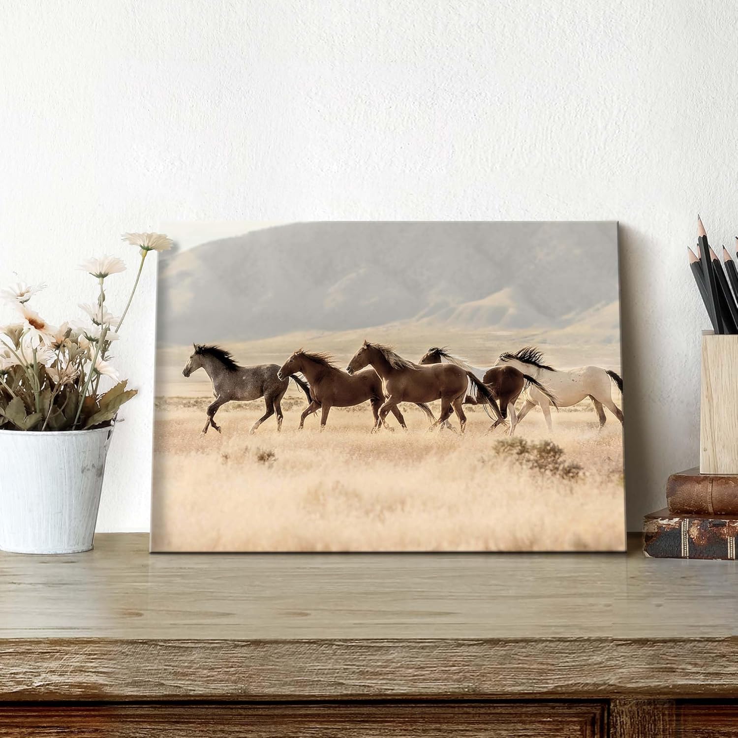 Wild Horses Wall Art Canvas: Farmhouse Animals Pictures Horses Prints Wildlife Painting Western Artwork for Bedroom - Image 5