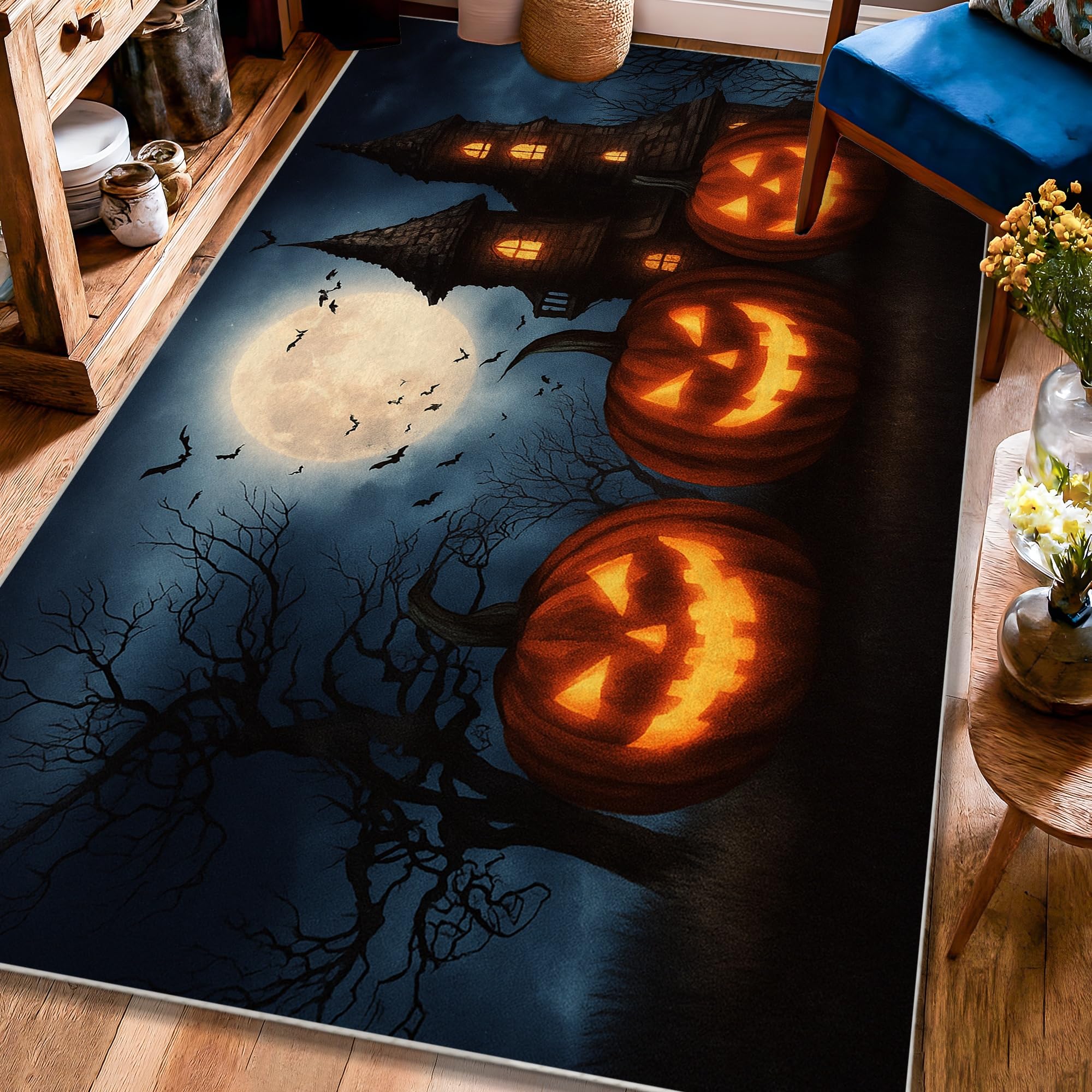 Tapis gothique Halloween orange pour réchauffer votre chambre