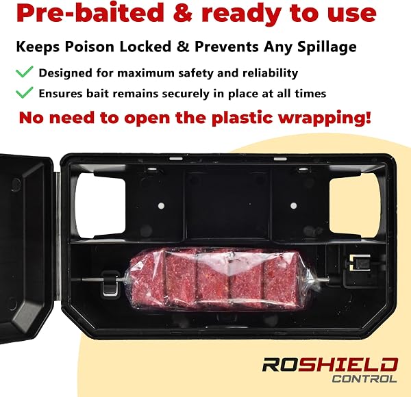 ROSHIELD - 2X PRE-BAITED Anti Rat Solution Kit | Pre Bait Boxes | indoor/Outdoor Fast & Safe Infestation Control | Rat Poisoning Super Strength | Rodent Poisoning | READY -TO USE, 2 Pack 2X Pre Bait Box - 1