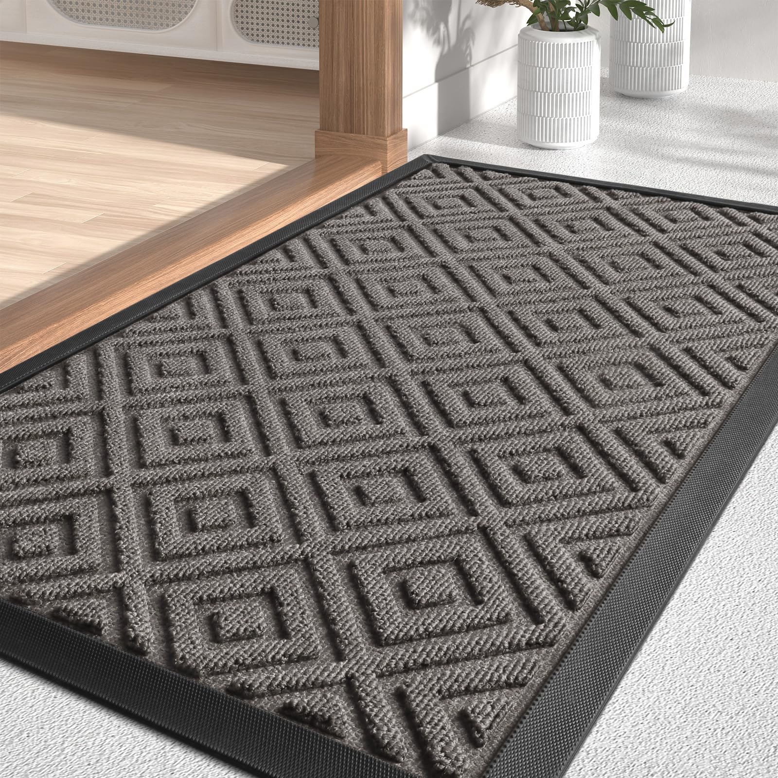 LEKEEPGO Felpudo Entrada Casa 60x90cm, Drenaje Felpudo Exterior, Alfombra Entrada Casa Antideslizante, Alfombras de Exterior Lavables, Tapete Entrada para Exterior, Balcón, Corredor, Gris