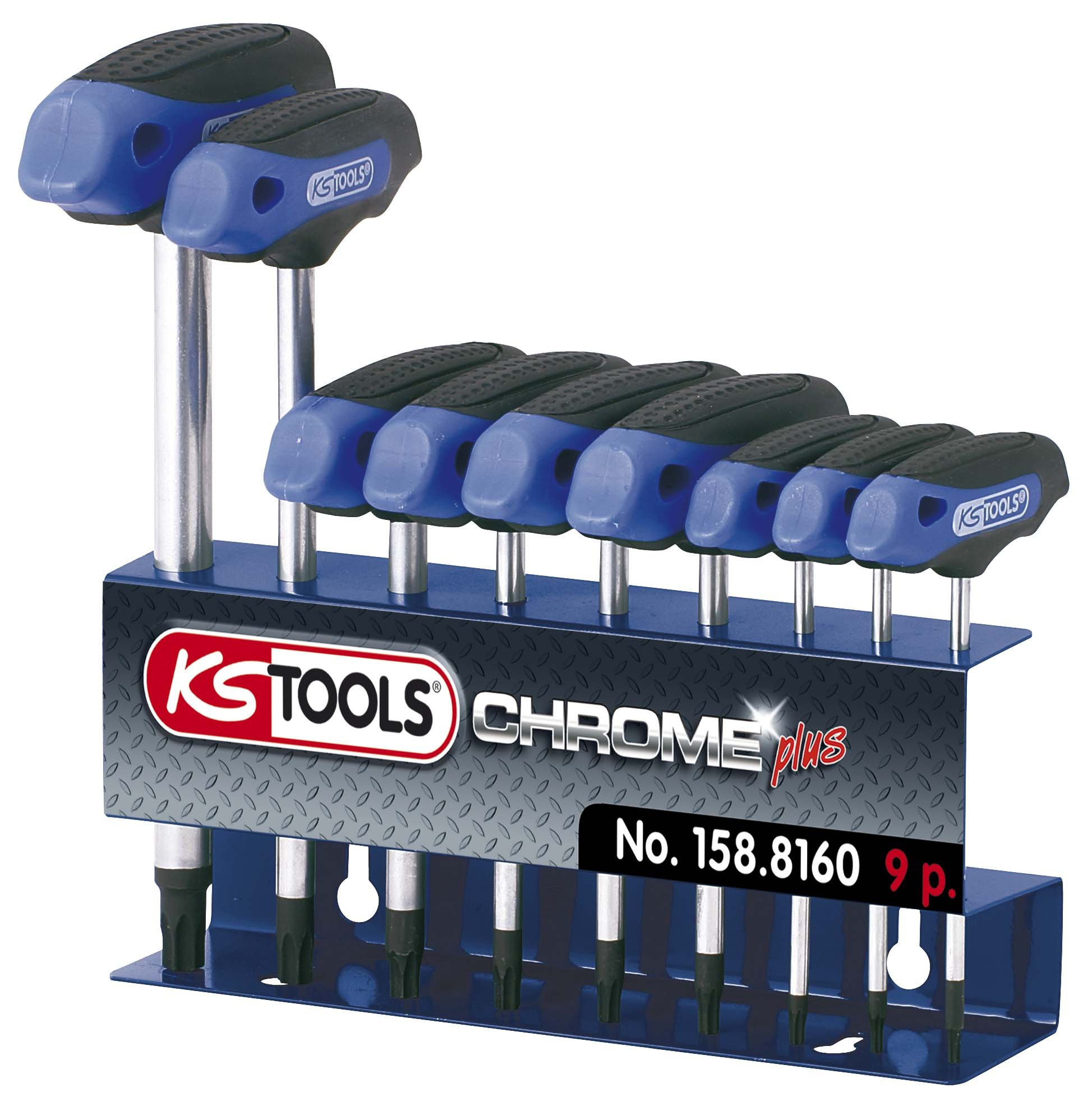 KS Tools 158.8160 Zestaw kluczy imbusowych Torxz uchwytem T, 9-szt, T10-T50