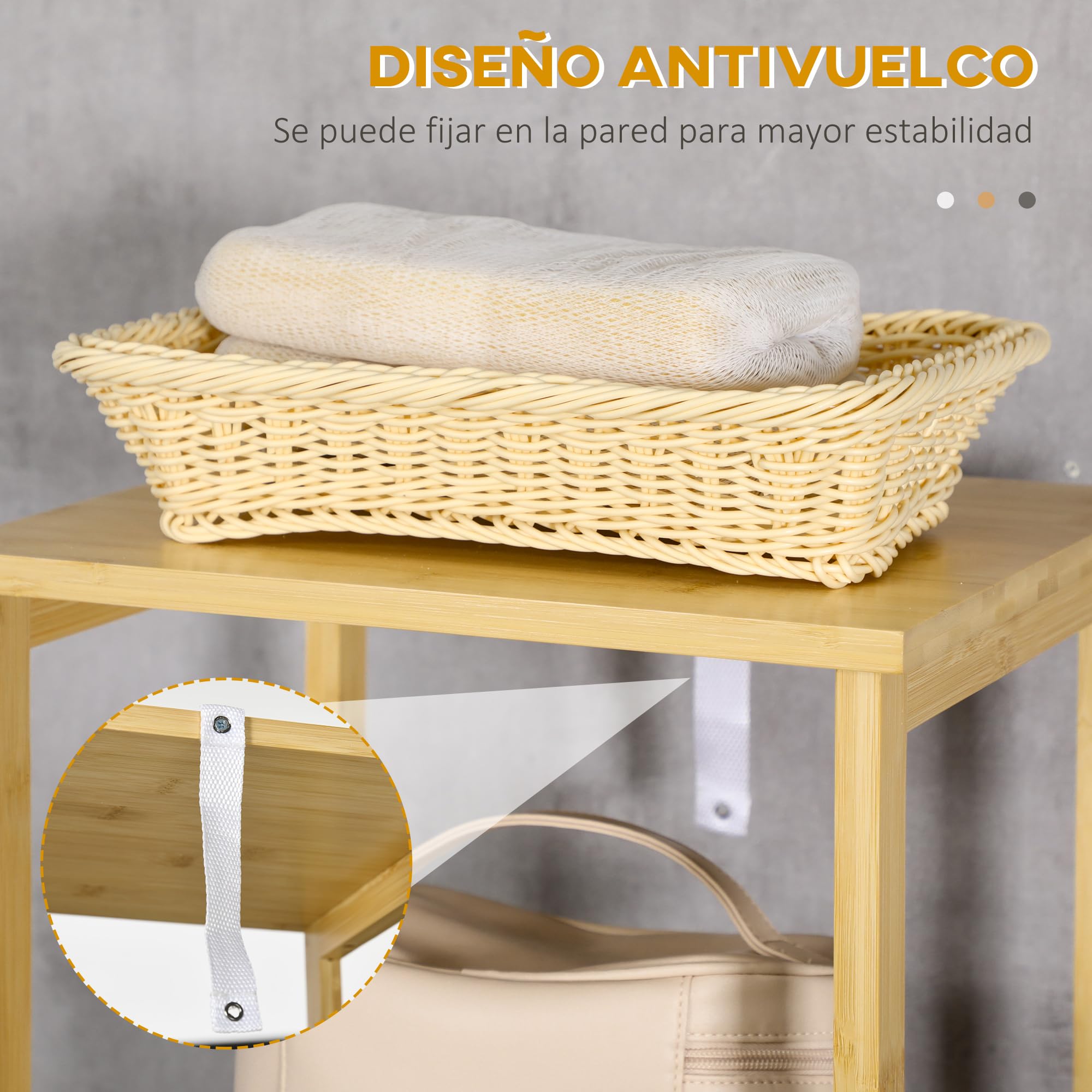 kleankin Estantería de Baño de Bambú Armario Alto para Baño con 3 Estantes y 1 Puerta Mueble Columna de Almacenaje para Salón 34x30x173 cm Natural