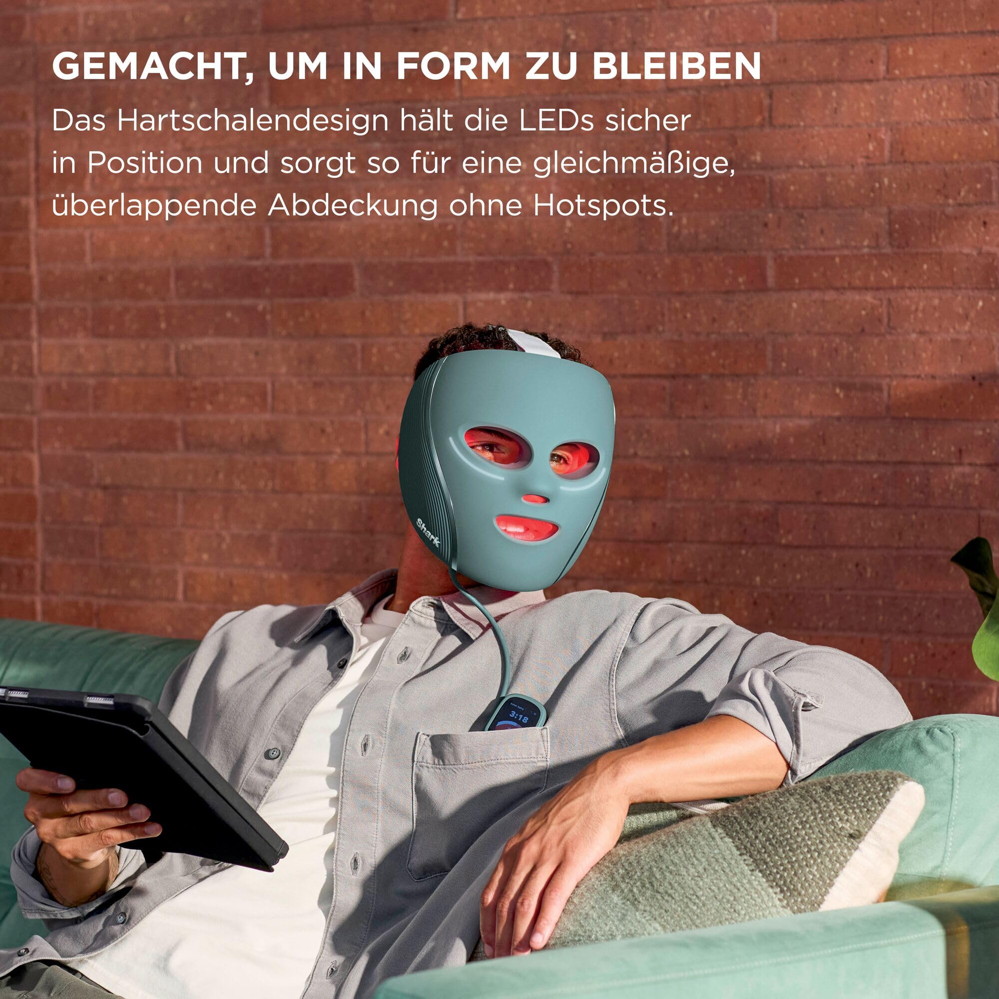 Shark CryoGlow LED-Gesichtsmaske FW312EU mit Kühlung, rote und blaue LED, Infrarotlichttherapie, USB-C