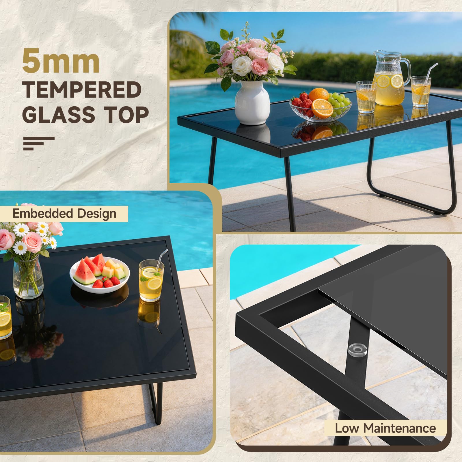 bigzzia Conjunto Jardín Exterior de 4 Piezas, Muebles Jardín Exterior con 1 Mesa, 1 Banco y 2 Sillas Impermeables y Transpirables para Exteriores Patios Piscinas (Gris Oscuro)
