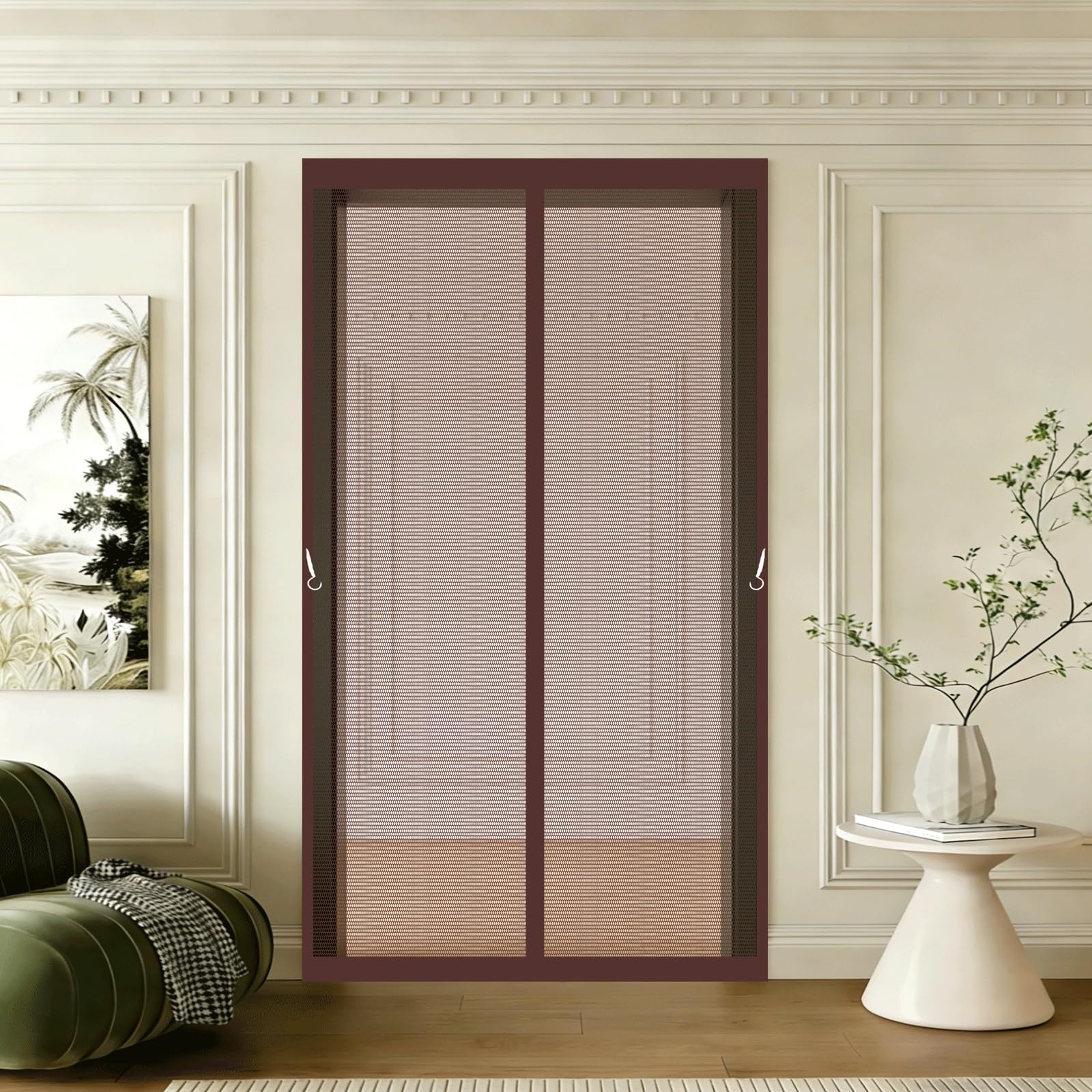 Zanzariera Magnetica 120 x 350 cm con Nastri Autoadesivi e Puntine, Chiusura Automatica Tendina Magnetica per Zanzariera per Porta Finestra Balcone Soggiorno, marrone
