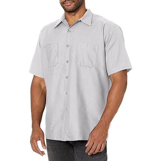 Red Kap Men's Industrial Work Shirt, Short Sleeve, Silver Grey, Large