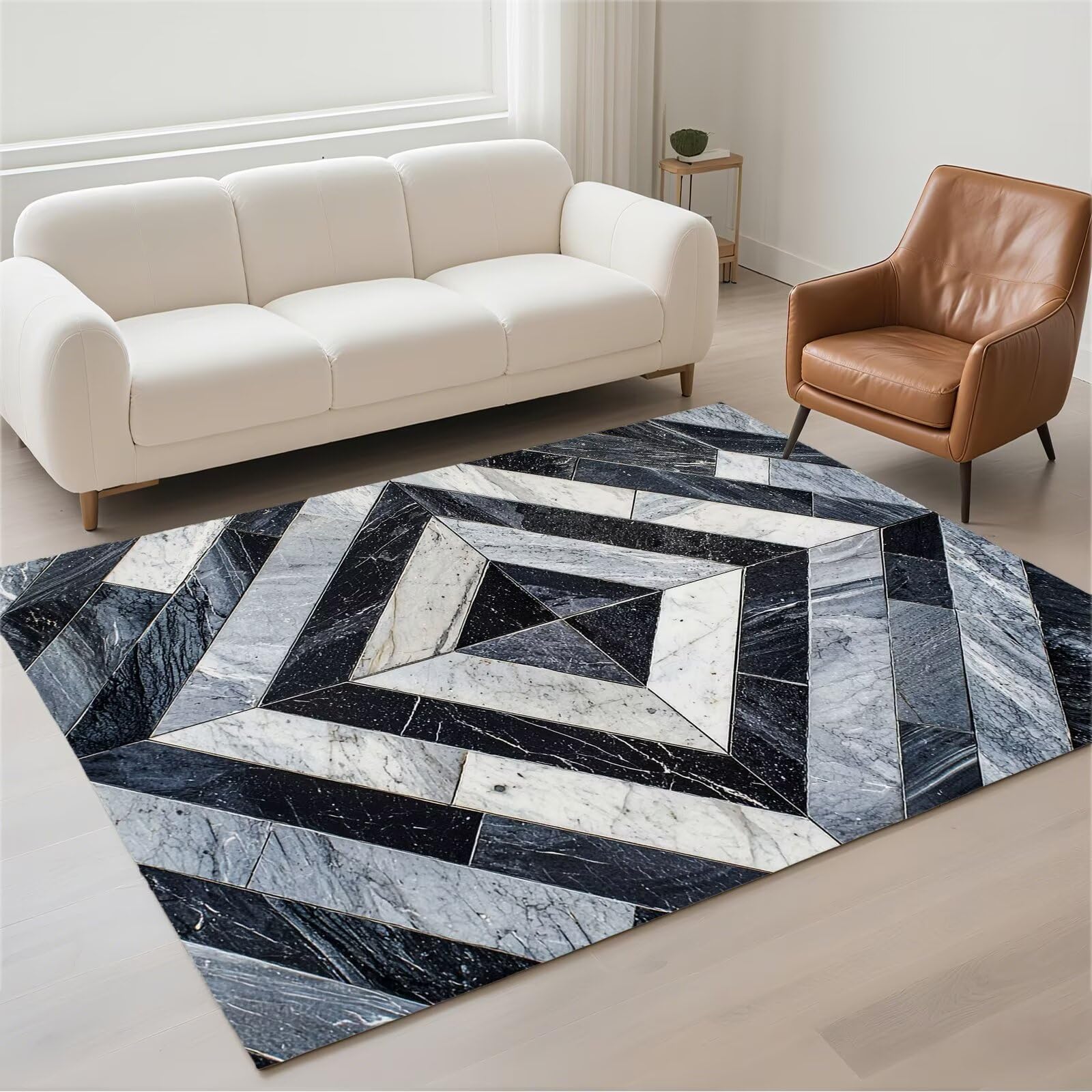 Tapis salon imperméable grand format 120x180cm rectangulaire géométrique