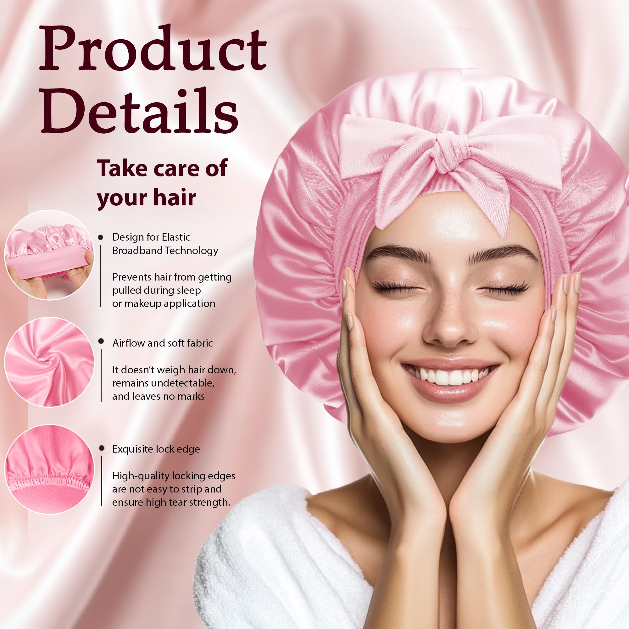 Satin Bonnet, Silk Sleep Bonnets for Women Night Sleep Cap with Elastic Band, Silky Satin Head Cover for Girls Long Straight - Image 2