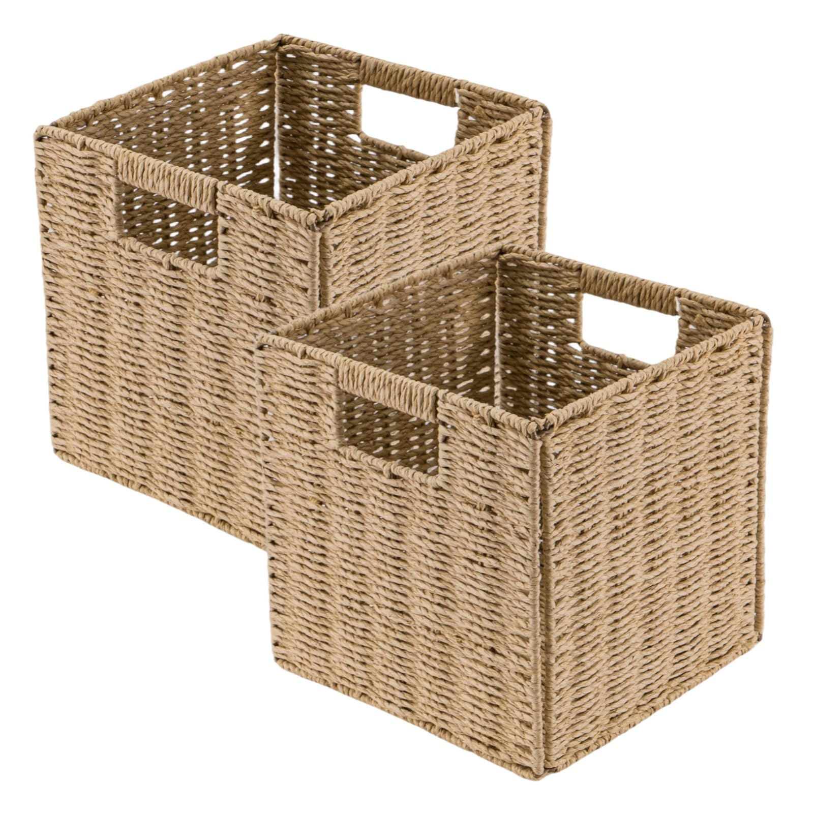 Trintion 2x Faux Wicker Baskets Faux Wicker Organizer Bins with Handles for Shelves Foldable Storage Cubes Storage Baskets for Gifts For Organization & Decoration (Natural, 28x28x28cm)