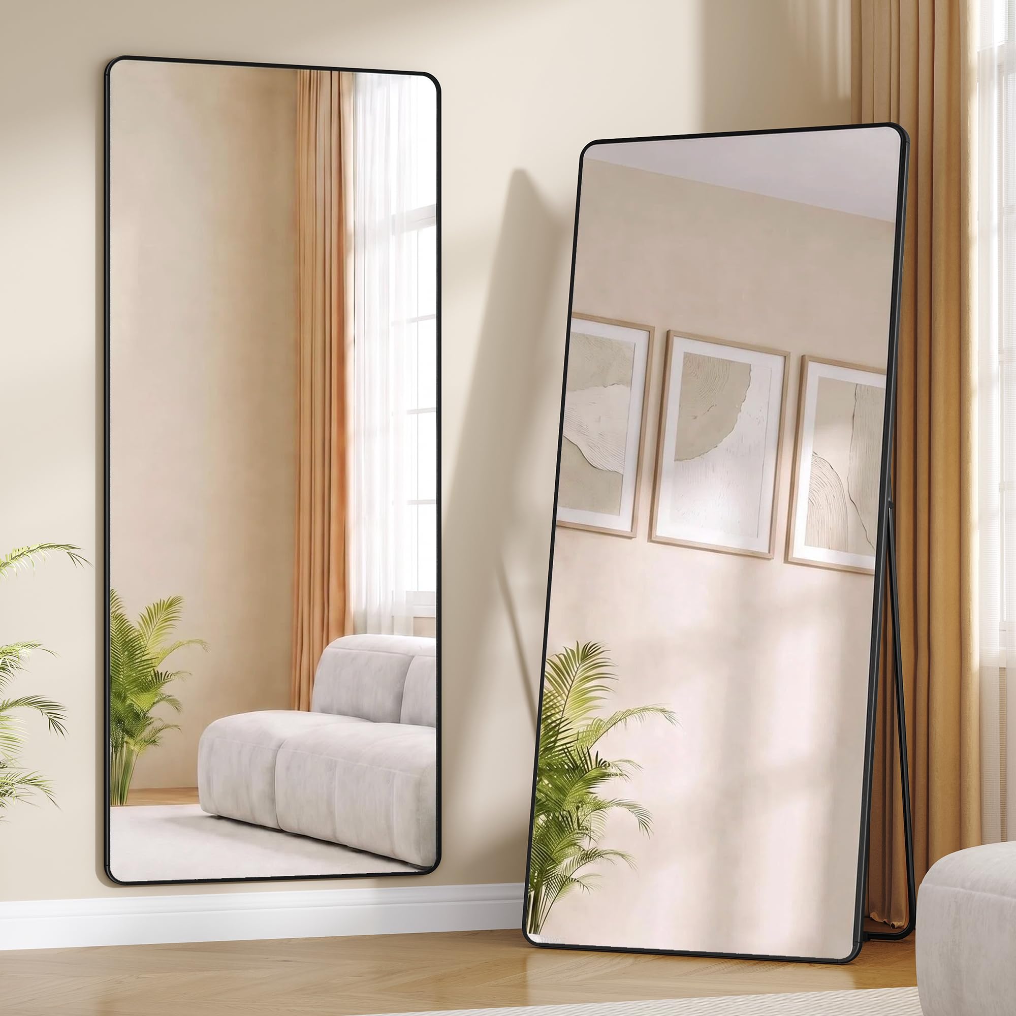Hzuaneri Full Length Mirrors with Stand, Tempered Glass, 170 × 76 cm, Black
