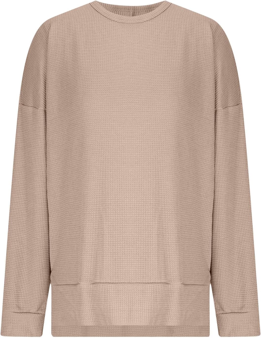 Tunic Tops for Women Loose Fit Dressy Waffle Knit Long Sleeve Shirts Trendy Fall Fashion Crewneck Blouse Curved Hem