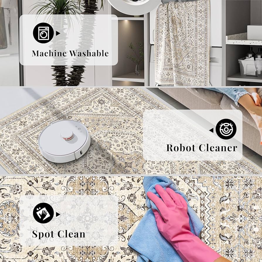 Amazon.com: Puino 9x12 Washable Vintage Rug: Oriental Rugs