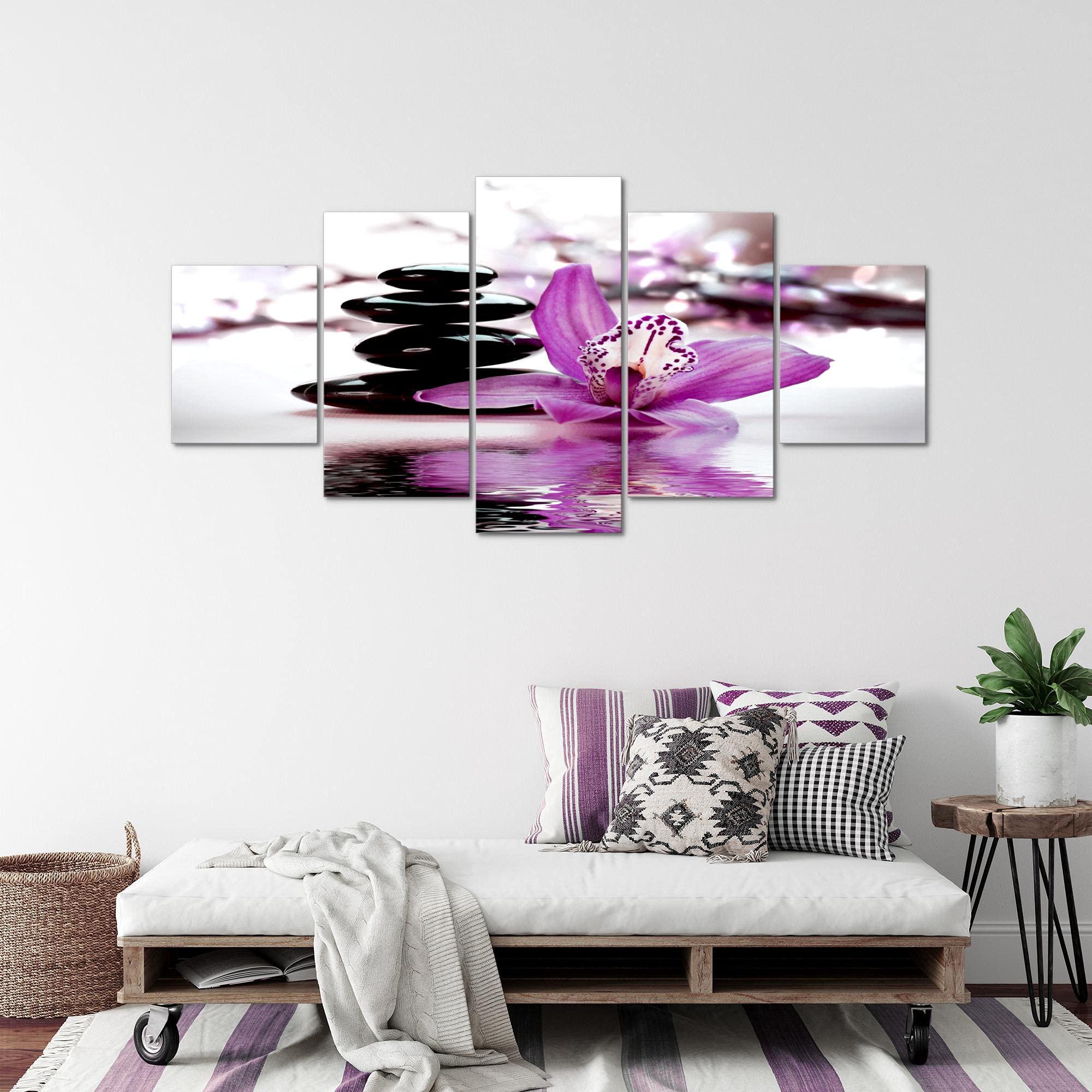 Runa Art - Cuadros Decorativos Flores Orquídea 200 x 100 cm 5 Piezas XXL Decoracion de Pared Diseño Violeta 204251b