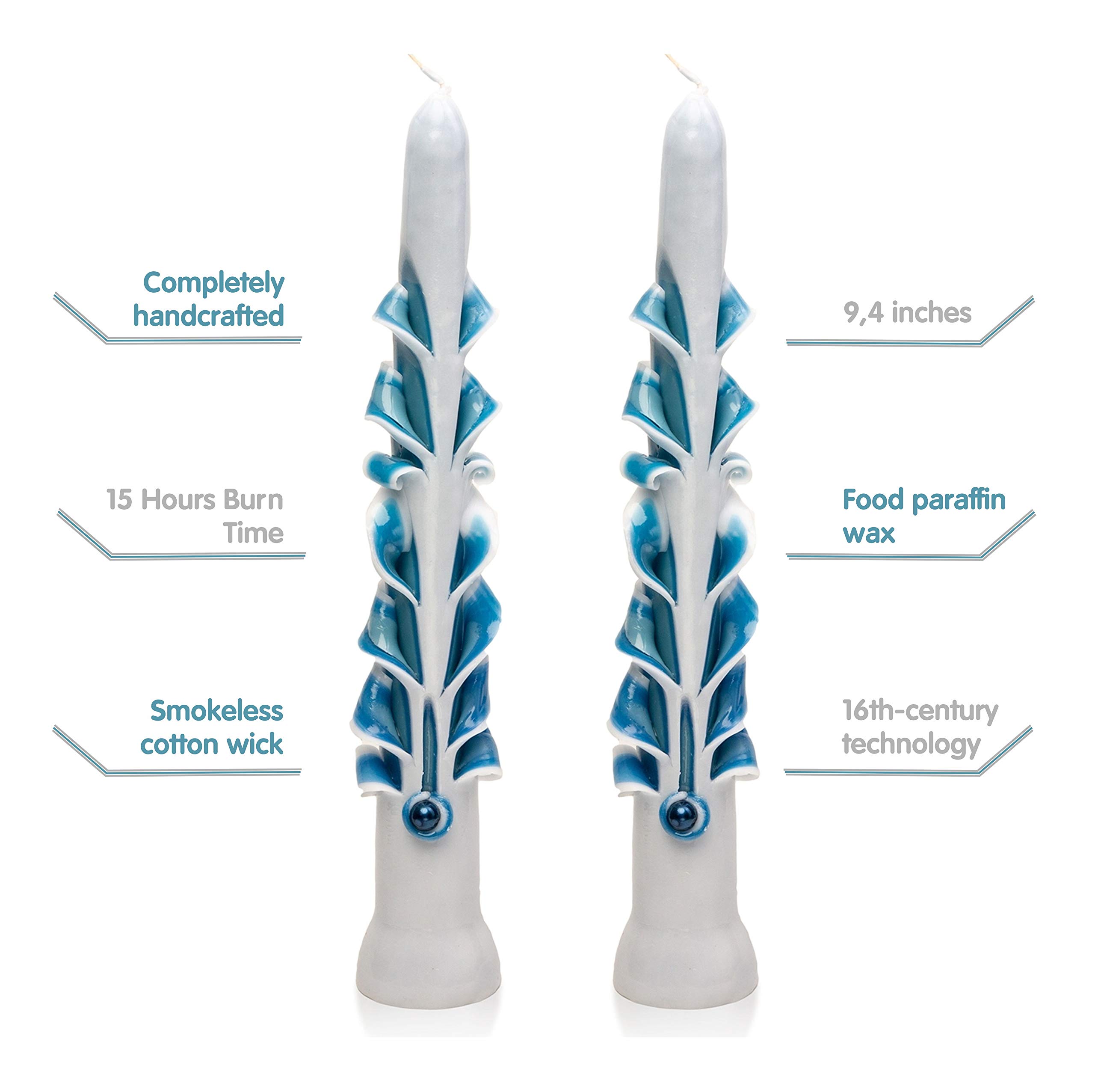 Candles & Holders HandCarved Taper Candles Green and White Taper