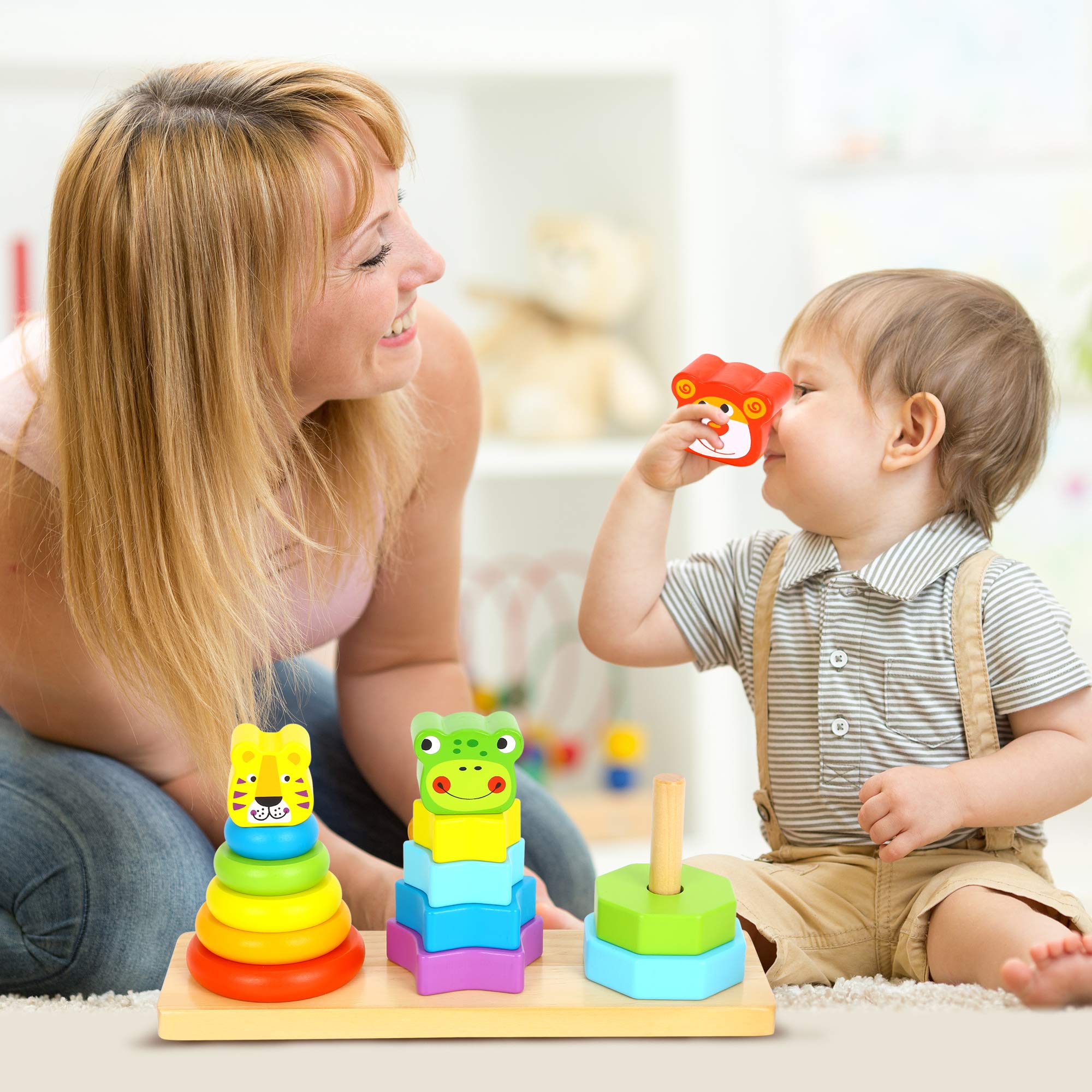 Buy Woody Treasures Wooden Stacking Toys for 1 2 3 Year Olds Baby