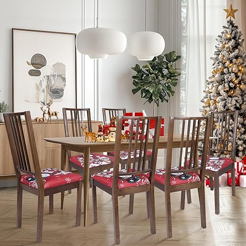 Miniatura 2 de SearchI Juego de 4 fundas de asiento para sillas de comedor, fundas de asiento elásticas con estampado, extraíbles y lavables, fundas de cojín para