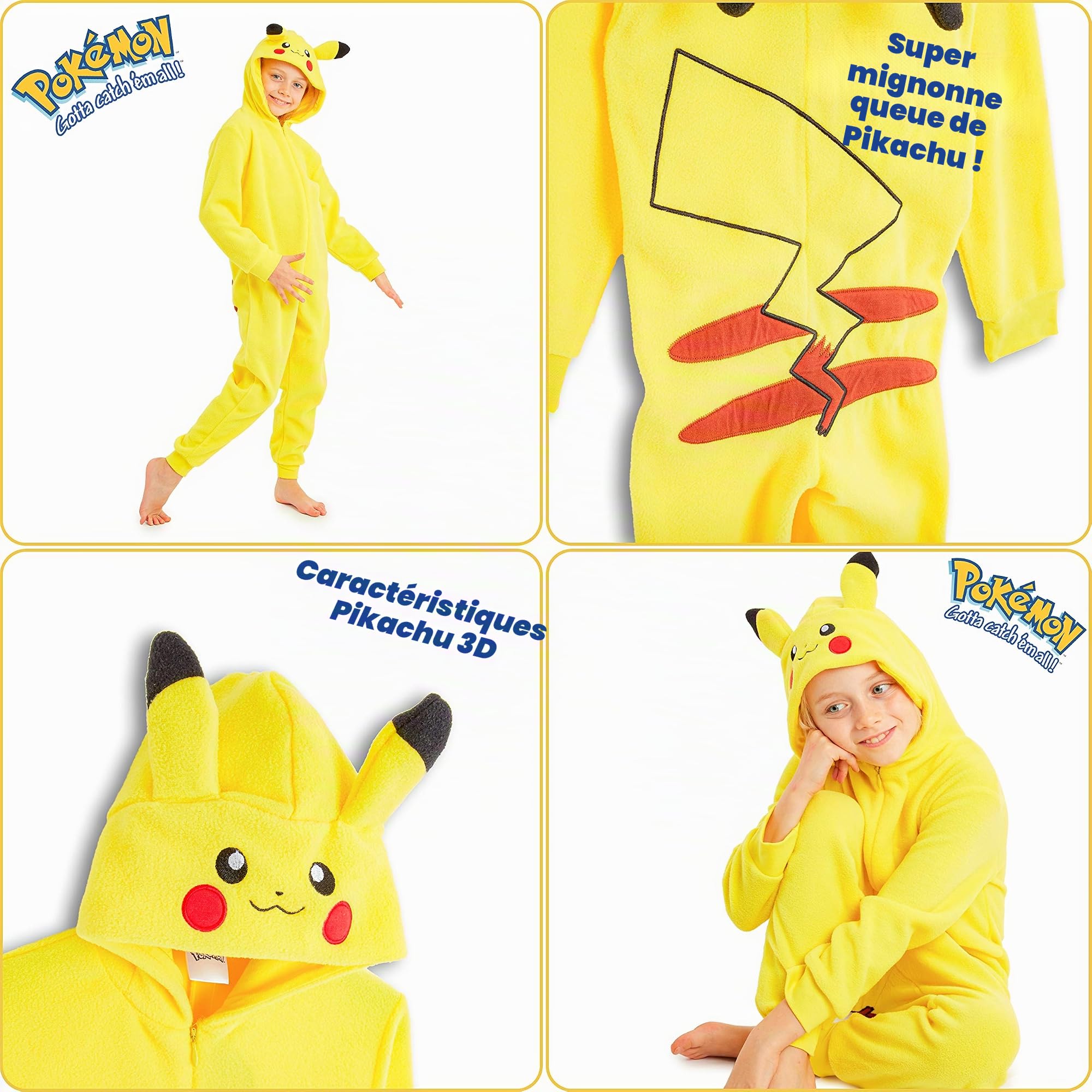 Pokémon Pyjama Combinaison Garçon et Ado avec Capuche, Chaud Grenouillere Enfant Hiver Pikachu Snorlax Gengar, Cadeau Anime