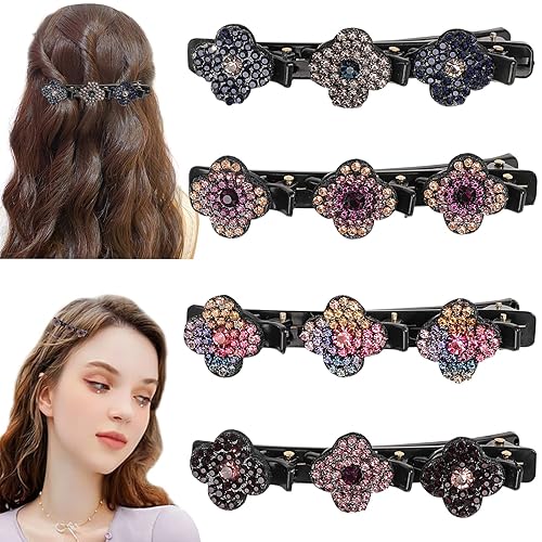 Pinzas para el cabello trenzadas con piedra de cristal brillante pinza para el cabello Rsvelte con 3 clips pequeños pasador de pelo de doble satén