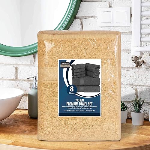 Vista 87 de Utopia Towels Juego de toallas prémium de 8 piezas, 2 baños, 2 manos y 4 toallas pequeñas, 100% algodón hilado en anillo, toallas altamente Azul