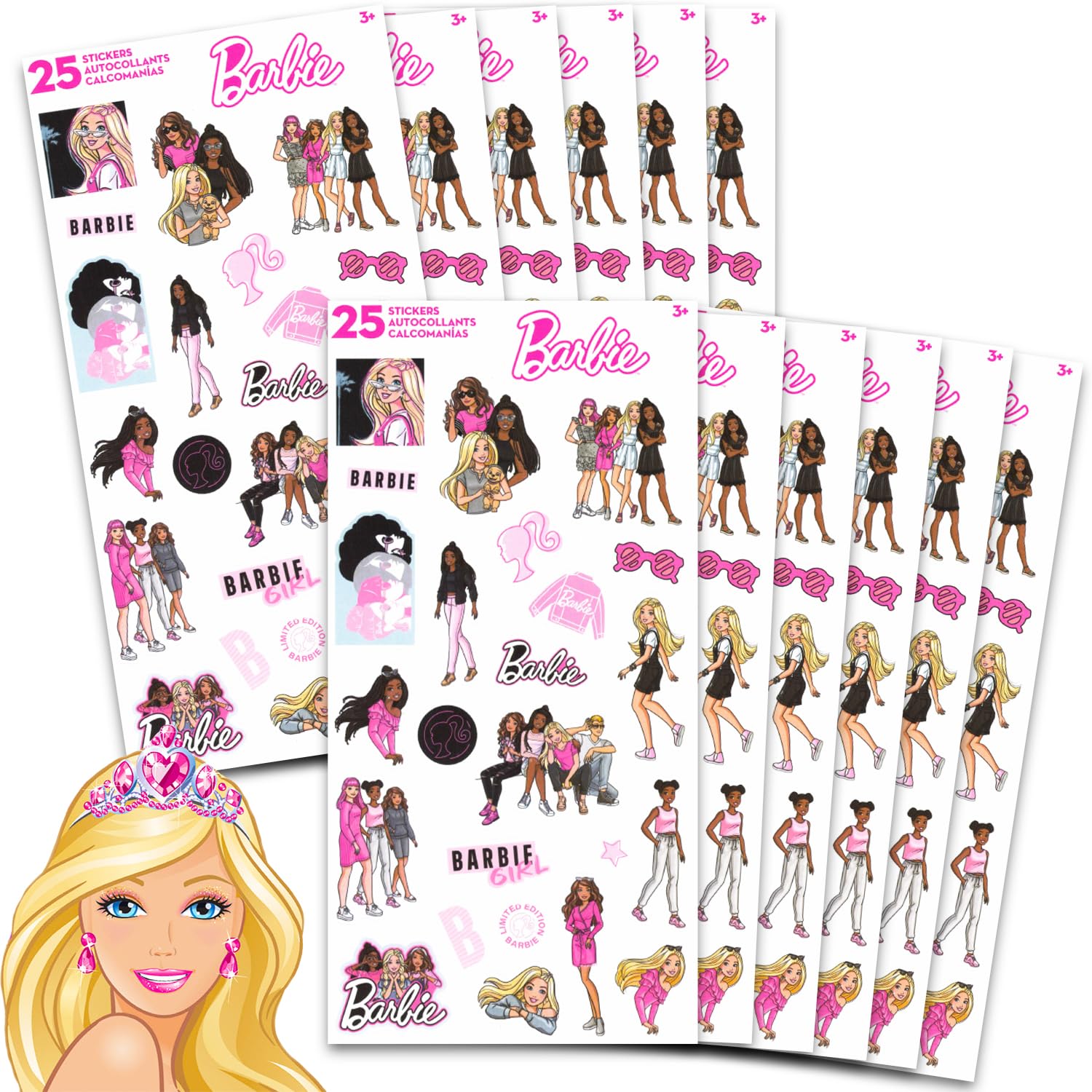 Barbie Party Favors for Girls Bundle ~ 12 Pack Barbie Sticker Sheets for Kids Birthday Party Goodie Bags | Party Supplies Set
