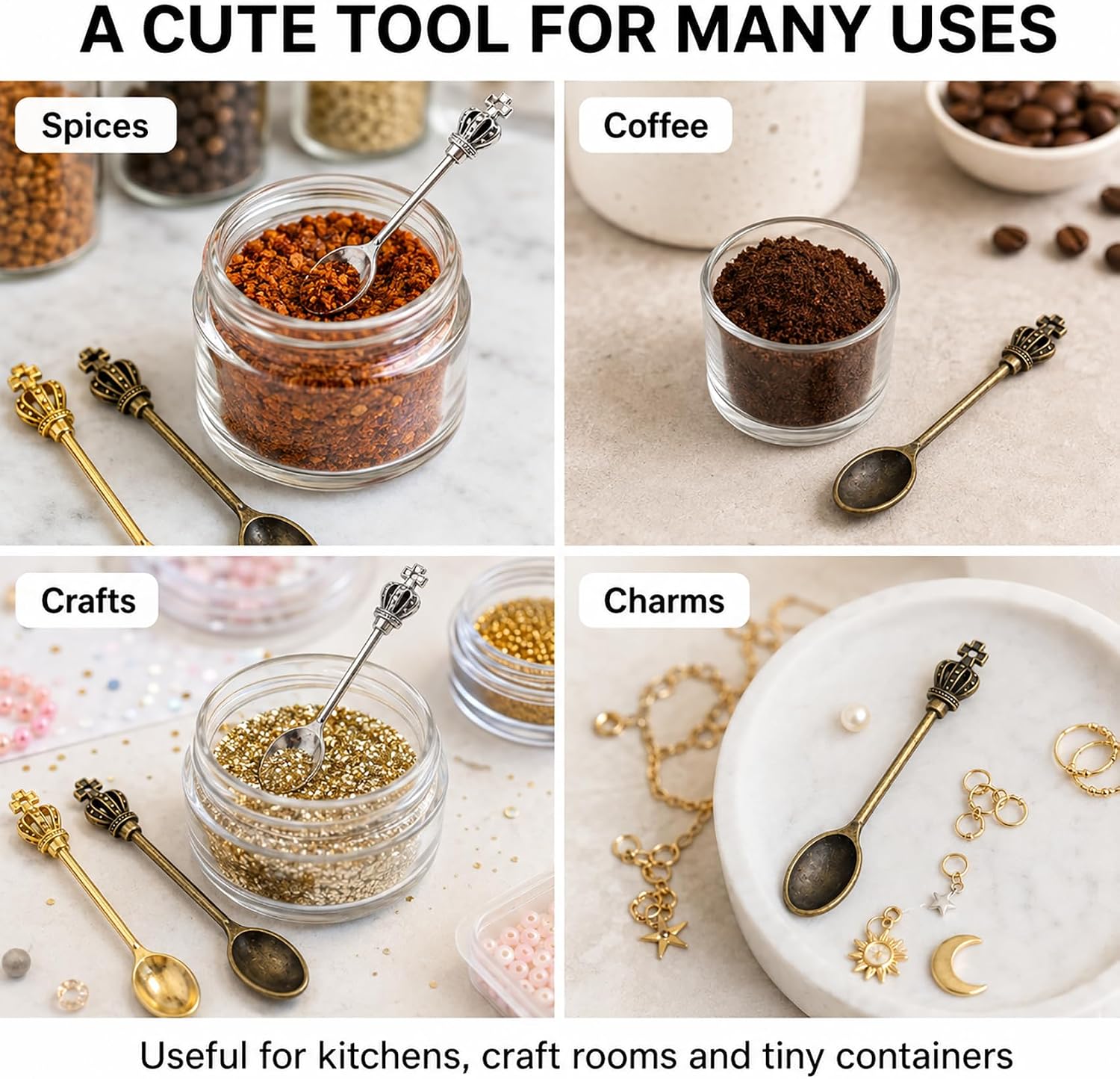Mini Metal Tea Scoops, Tiny Small Spoon for Home Kitchen, DIY Craft Necklace Charms Pendants