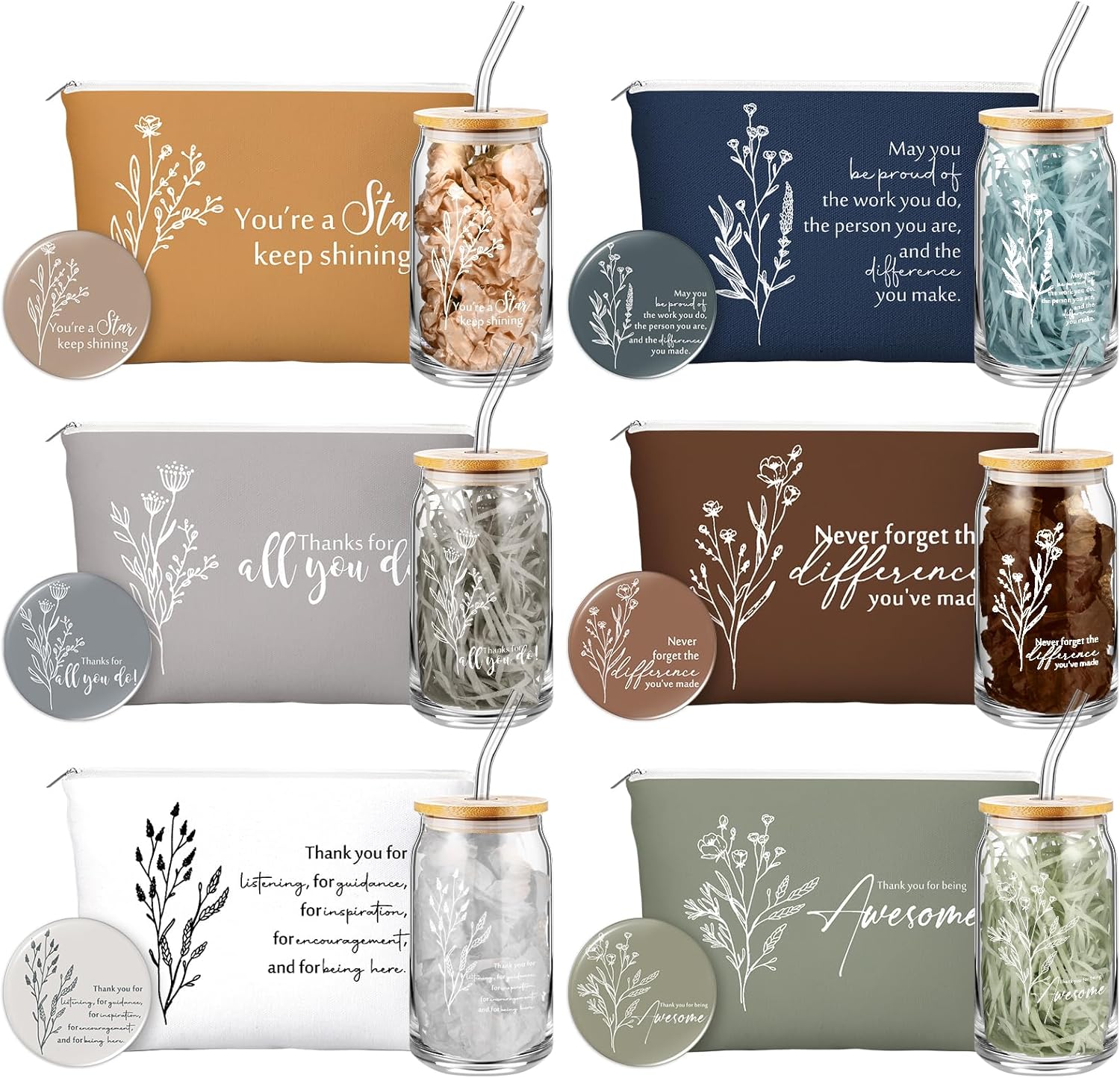 Skylety 18 Pcs Employee Appreciation Gifts Bulk Christmas Thank You Gifts for Staff Coworkers Team Nurse Volunteer Office Work Christmas Ideas 16 oz Tumbler Makeup Bag Mirror Morandi 18