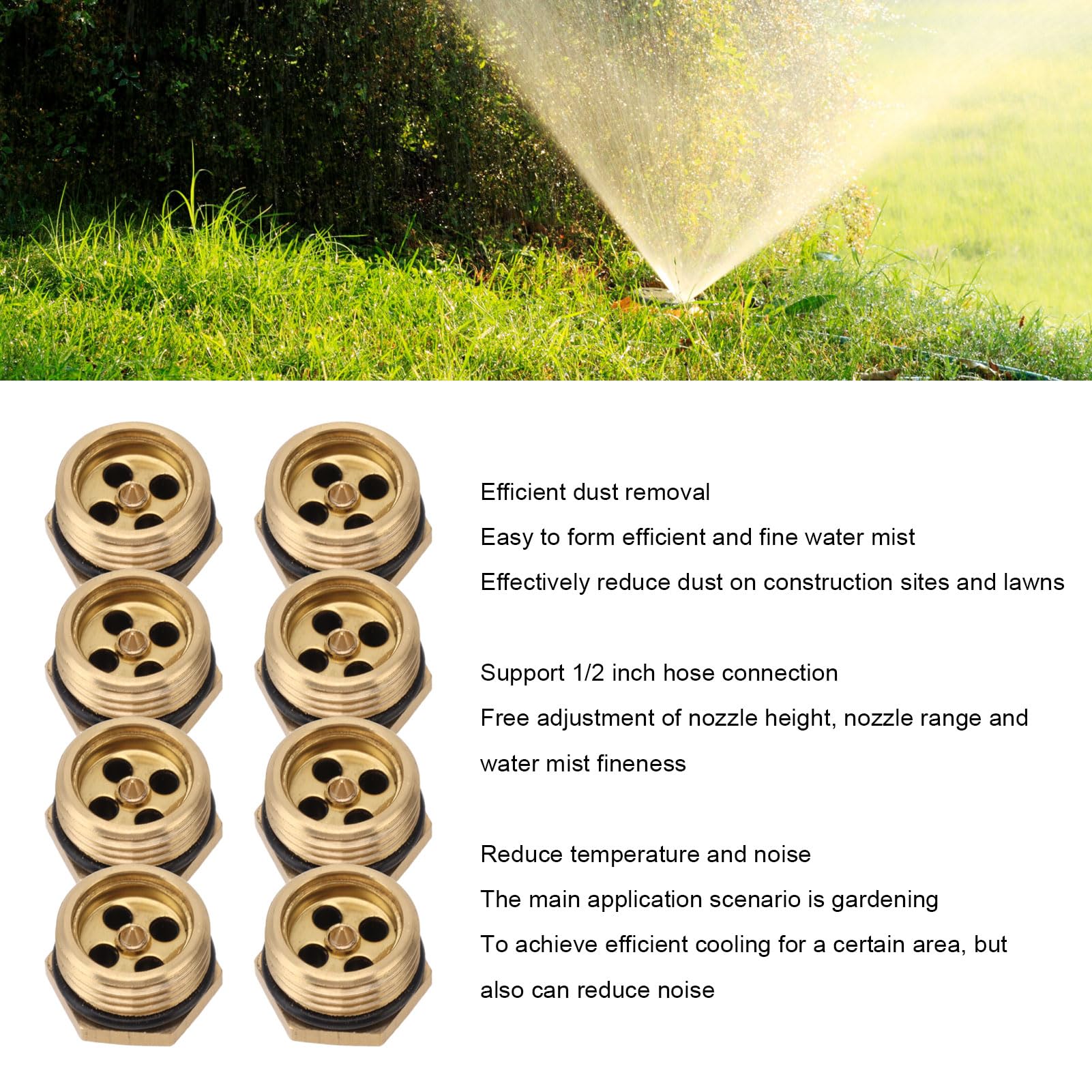 Lybunair 20PCS Adjustable 1/2 Inch Brass Misting Nozzles for Lawn Garden Dust Removal and Cooling Atomizers