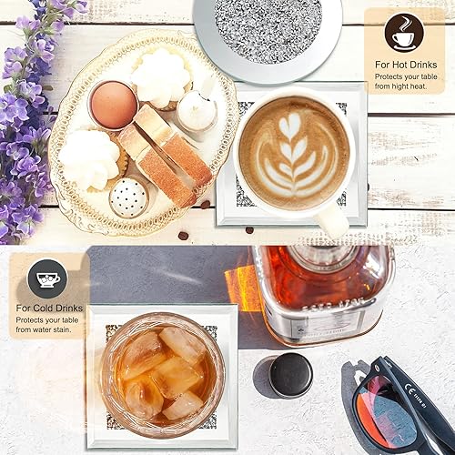 Miniatura 5 de DILIBRA - Juego de 6 posavasos de vidrio con espejo con soporte, posavasos modernos con cristales brillantes para Dirnk, platos de vidrio de