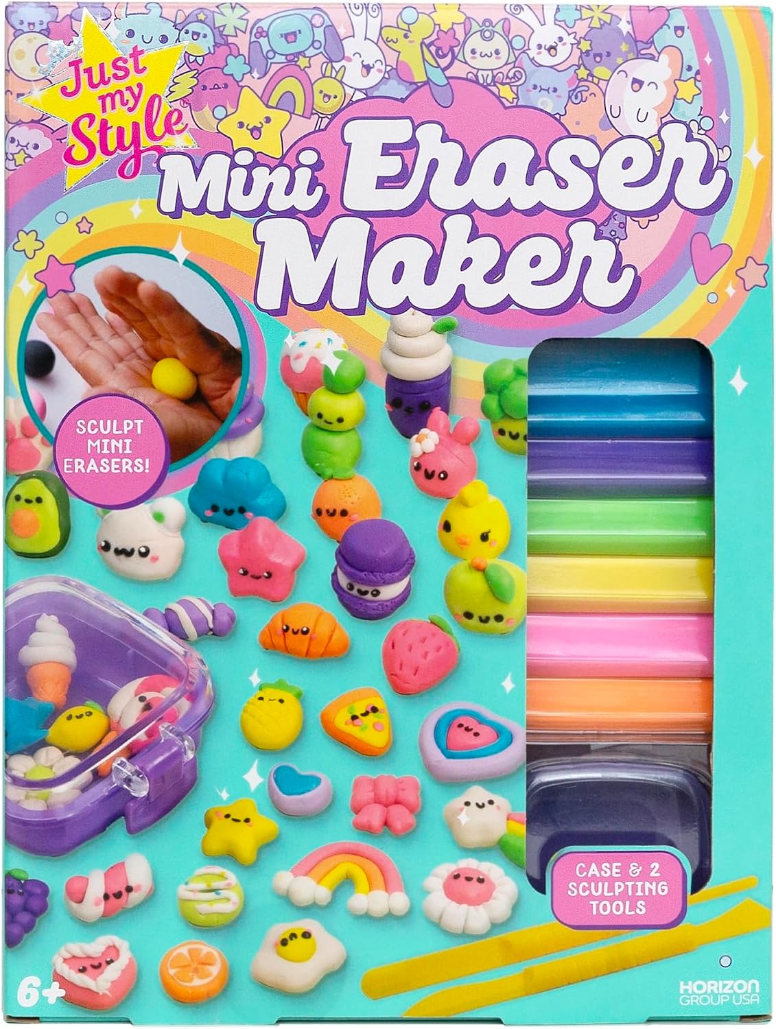 Just My Style Mini Eraser Maker Sculpt and Design Custom Erasers with 8 Unique Eraser Clays, Tools, and Storage Case, DIY School Supply Craft Kit for Kids Ages 6 and Up