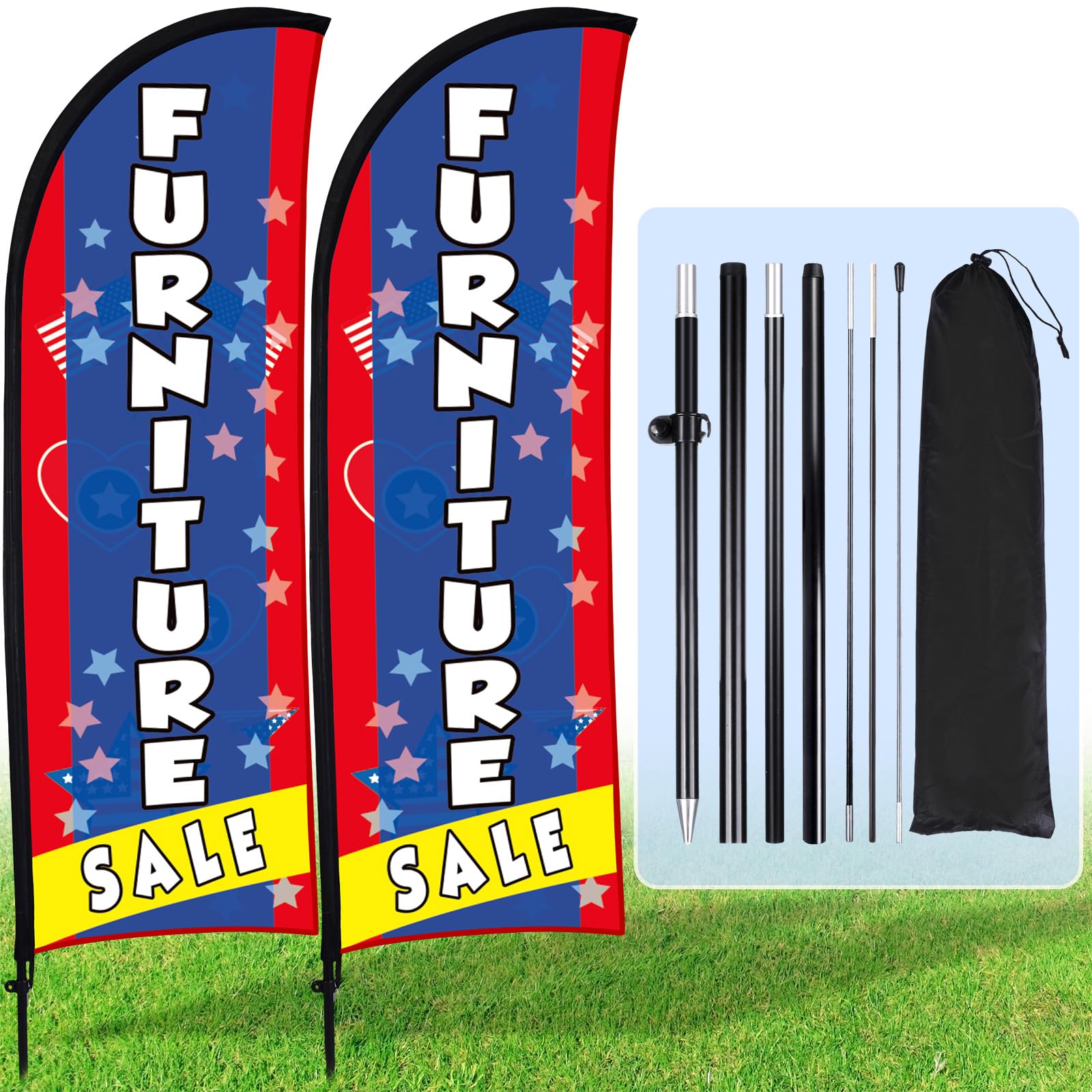 Photo 1 of Buryeah 2 Sets Furniture Sale Feather Flag with Pole Kit and Ground Stake 8ft Advertising Sign Banner Swooper Flag with Ground Stake and Portable Bag for Business Outside Event