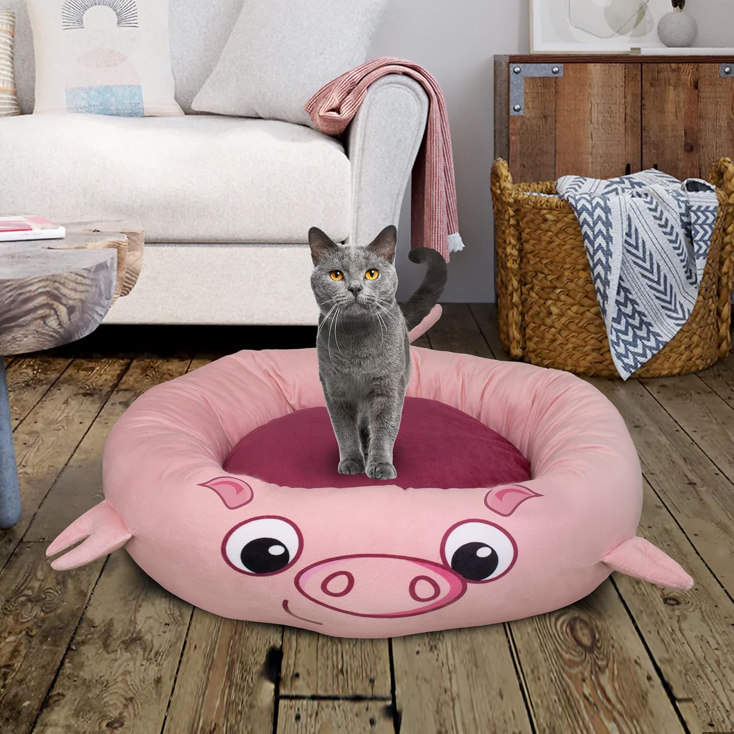 review Maccabi Art Pig Bolster Dog Bed - Round Cuddle Bed for Pets - Fits Medium Dogs, Puppies, Cats - Stuffed Center Cushion with Raised Head Rest for Support and Security - Non Slip Base - 24 x 24 x 6.75