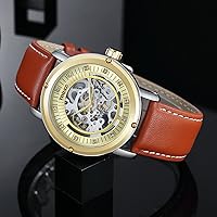 Vista 5 de TIME100 Relojes de pulsera mecánicos analógicos con esfera grabada hueca para hombre, Reloj mecánico de cuerda automática para hombre