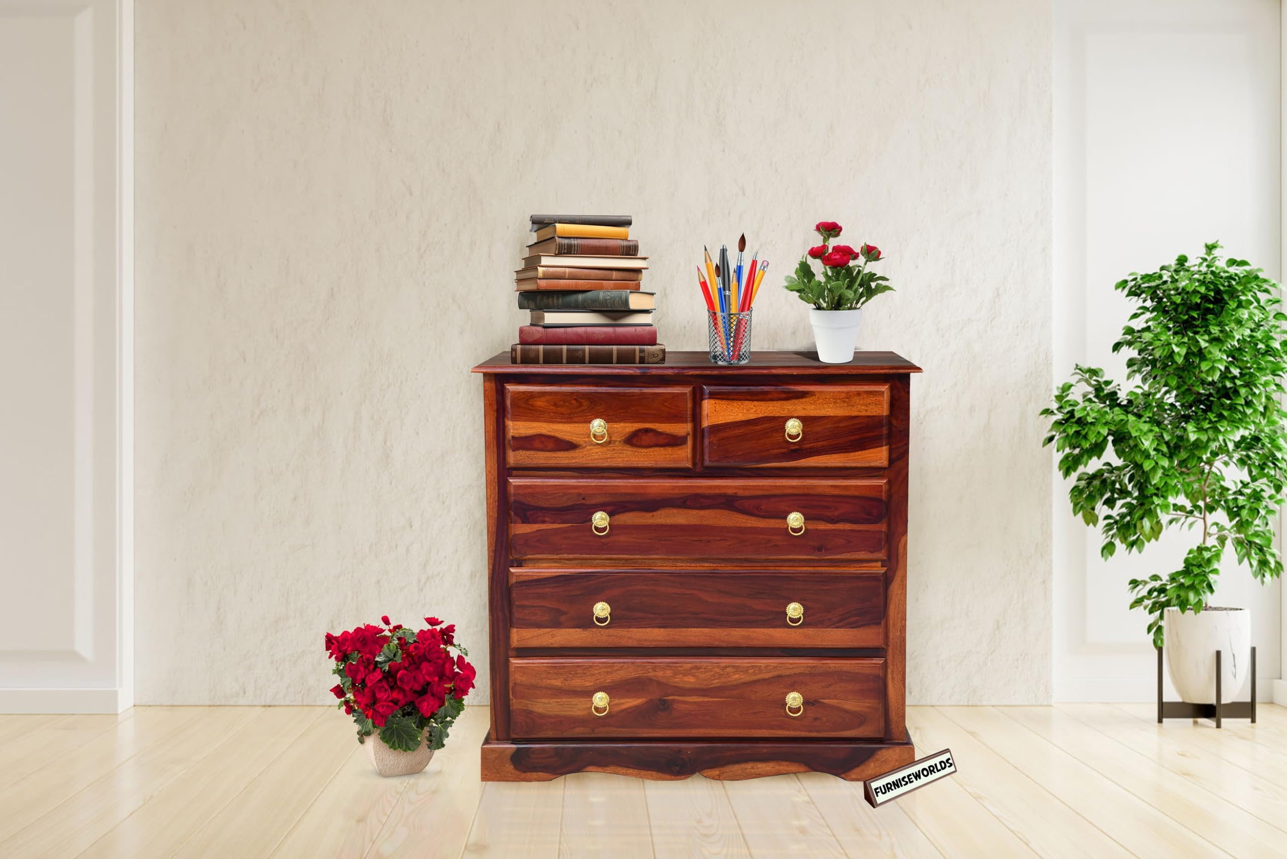 Wood World Solid Sheesham Chest of Drawers for Storage|Chest of Drawers for Storage Wooden (Walnut Finish)-image-5
