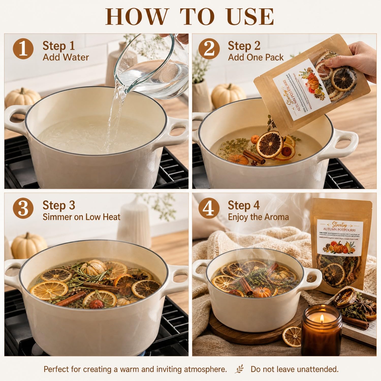 6 Stück herbstliche Potpourri mit getrockneten Orange, Zimt, Sternanis, Nelken, Rosmarin, Ingwer, Kardamom, Kürbisgewürz für Herbst, Erntedankfest, Gastgeberin, Einweihungsgeschenk
