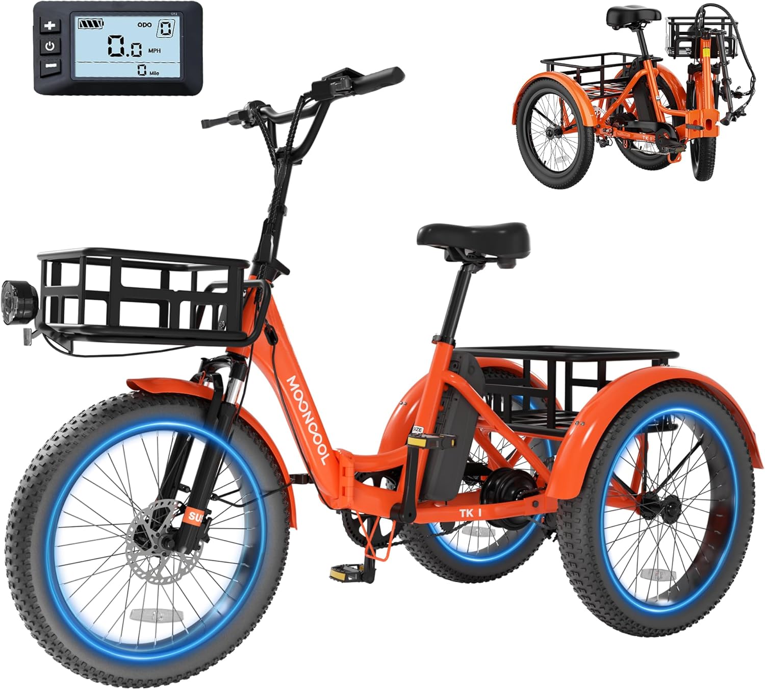 MOONCOOL Electric Trike for Adults, 500W/750W 48V Electric Tricycle for Adults Peak Power 1500W, 20"x3.0" Fat Tire 3 Wheel Electric Bike, Folding Aluminum Adult Tricycle with Removable Battery