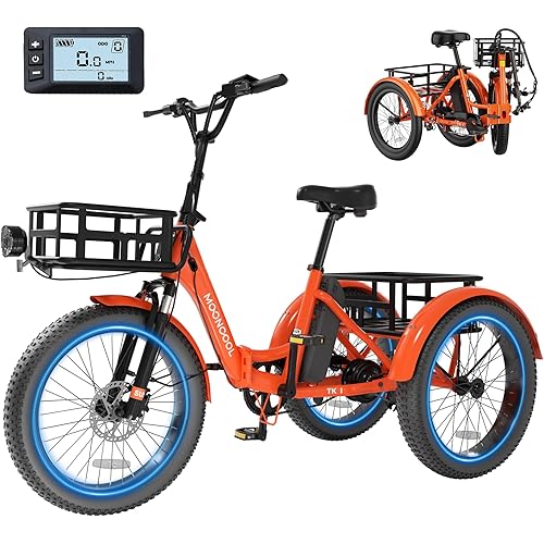 MOONCOOL Electric Tricycle for Adults, 500W/750W 48V Folding Electric Trike Peak Power 1100W, 20"x3.0" Fat Tire 3 Wheel Ebike, Aluminum Adult Tricycle with Removable Battery, Rear Differential