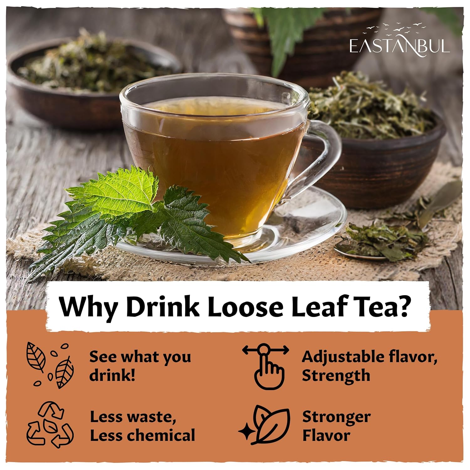 Eastanbul Nettle Loose Leaf Tea, 0.71oz, Stinging Nettle Tea, AKA Ortiga, Caffeine Free, Wild Harvested, Freshly Cut & Sifted Stinging Leaf, 100% Natural, Dried, Loose, Vegan, Gluten Free - Image 8