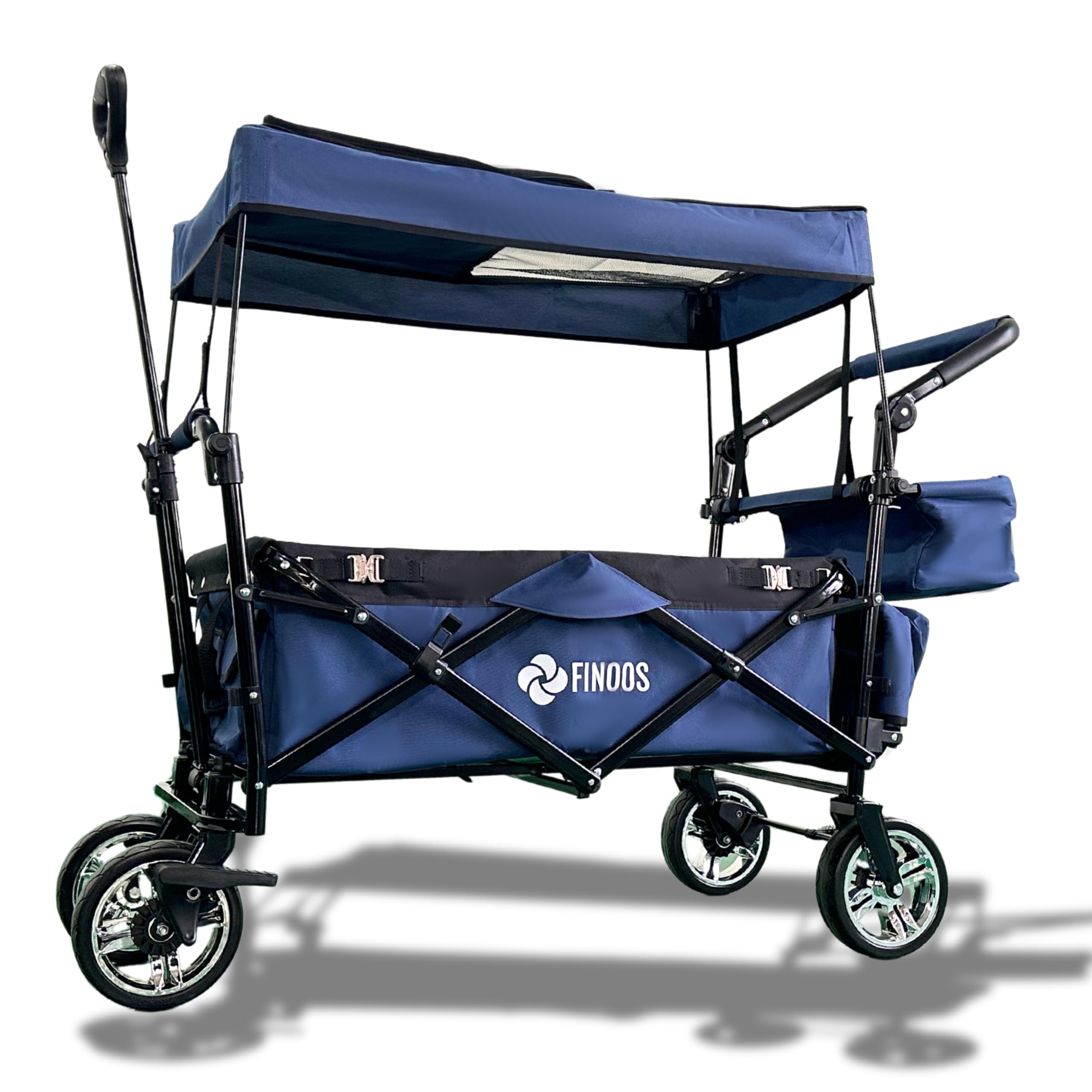 FINOOS Chariot de Transport Pliable avec Toit | Charrette à Bras | Chariot à roulettes | Remorque de Transport | 2 Poches en Mesh et Une Poche extérieure fournies | Pliable (Bleu Marine)