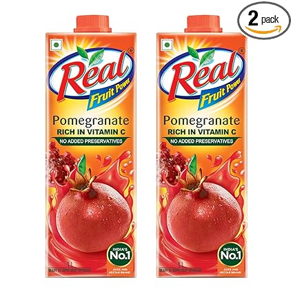 Real Pomegranate Fruit Juice -1L (Pack of 2) | Rich in Vitamin C | No Added Preservatives, No Artificial Colors & Flavours | Goodness of Best fruits | Daily Dose of Fruit Nutrition | Tasty, Refreshing & Energising Drink