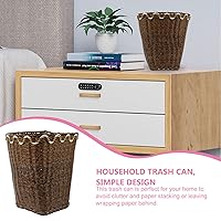 Vista 9 de Cabilock Cesta de basura tejida marrón, ratán sintético, plástico, 7.9 x 8.7 in, tapa abierta