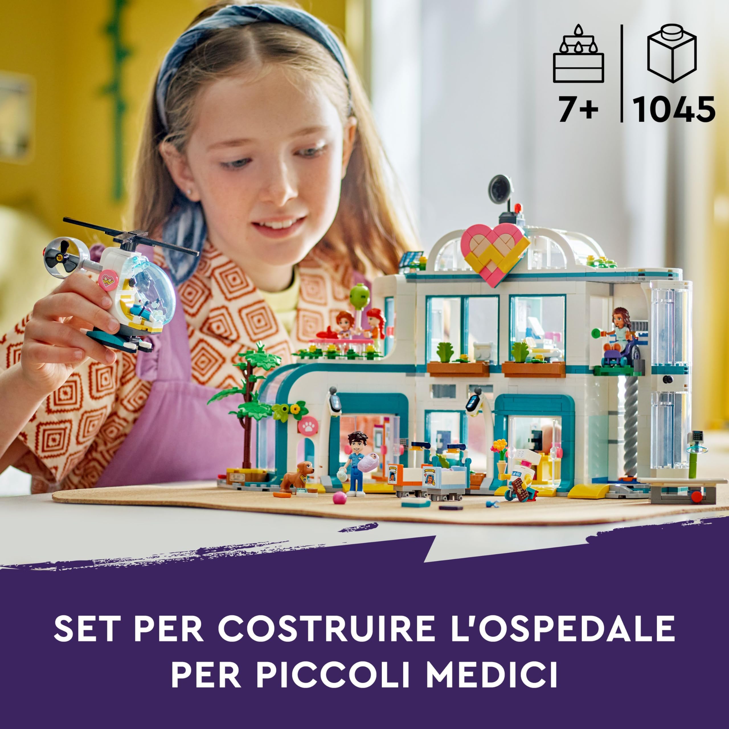LEGO Friends Ospedale di Heartlake City, Giochi Educativi del Dottore per Bambine e Bambini da 7 Anni in su con Elicottero Giocattolo, 5 Mini Bamboline tra cui Autumn, 2 Bebè e un Cane 42621