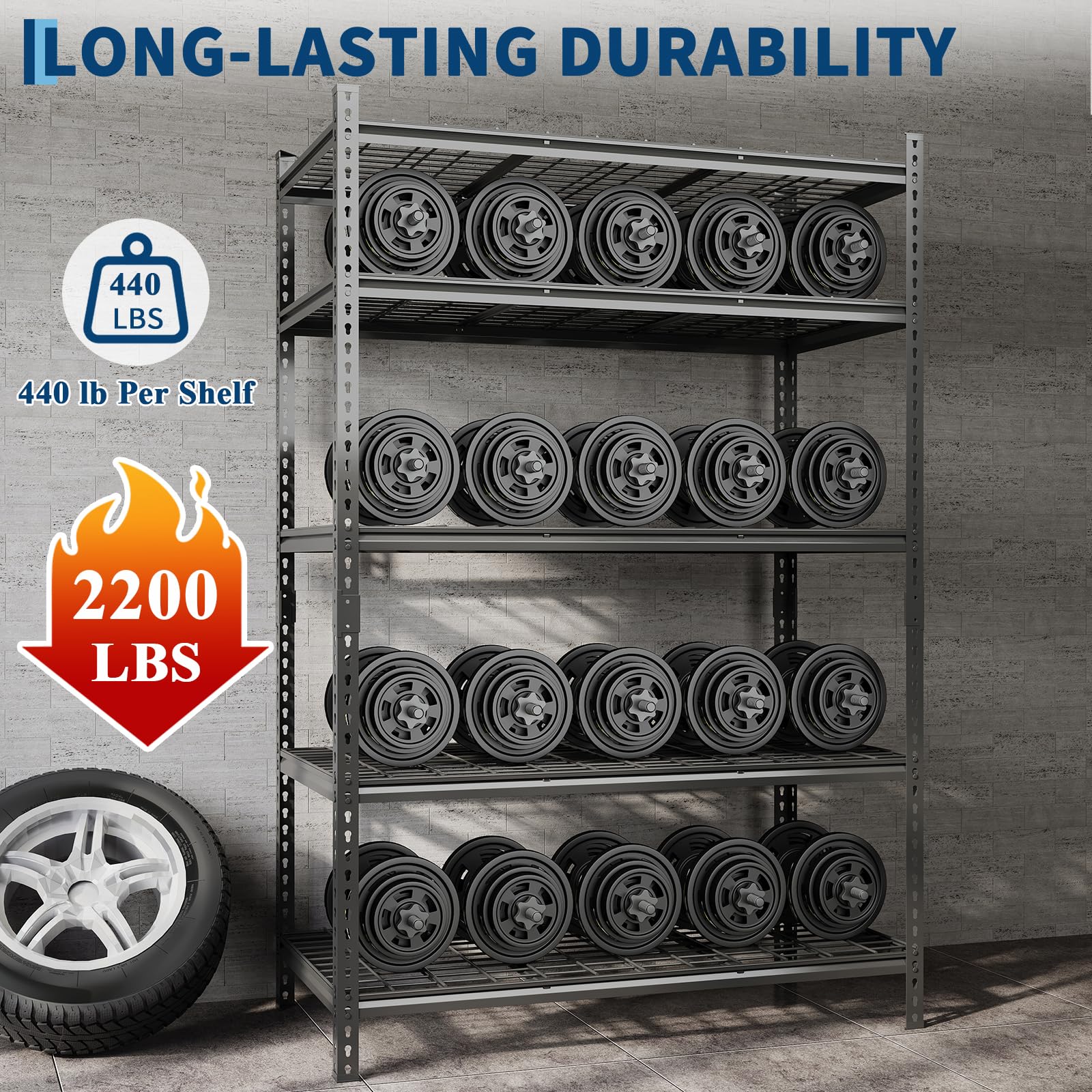 Scaffalatura per garage, 997,9 kg, regolabile, in metallo, resistente, a 5 ripiani, per garage, cucina, dispensa, magazzino, cantina, 91,4 x 40,6 x 182,9 cm (larghezza x profondità x altezza