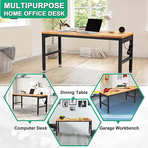 Miniatura 7 de HABUTWAY Banco de trabajo de altura ajustable, 60 x 20 pulgadas, capacidad de 2000 libras, estación de trabajo de madera maciza resistente, con