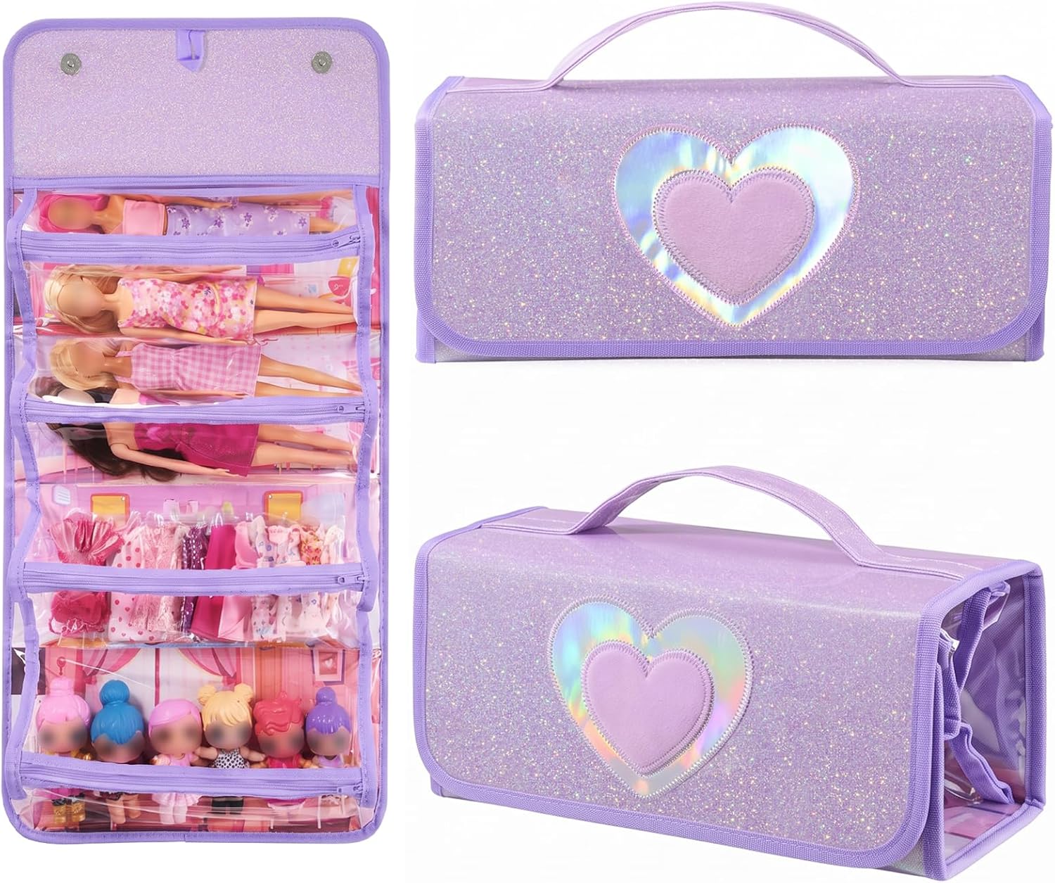 Storages & Display Case for Dolls Compatible with 12 Inch Doll,Easy Carrying Storage Organizer Clear View Case Bag Only (Lavender)